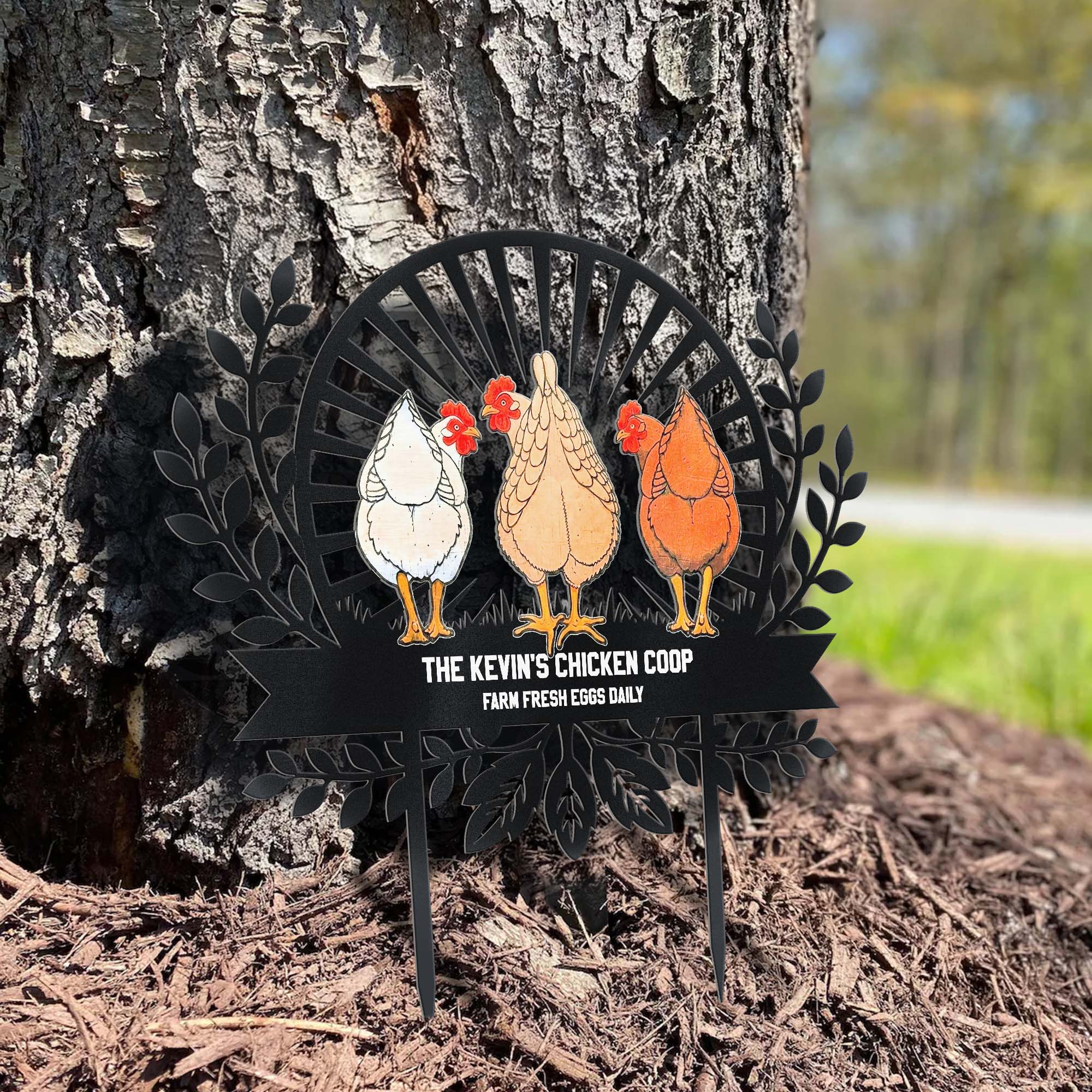Chicken Sign Fluffy Butt Hut Last One In Is A Rotten Egg - Personalized Garden Stake - Image 4
