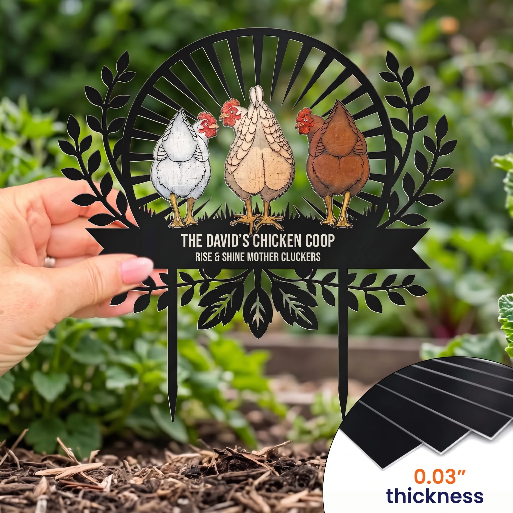 Chicken Sign Fluffy Butt Hut Last One In Is A Rotten Egg - Personalized Garden Stake - Image 6