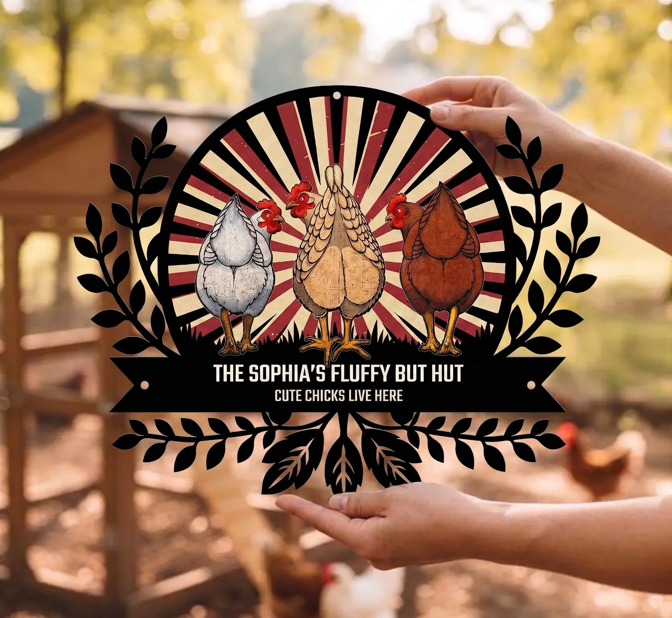 Chicken Sign Fluffy Butt Hut Last One In Is A Rotten Egg - Personalized Metal Sign - Image 3