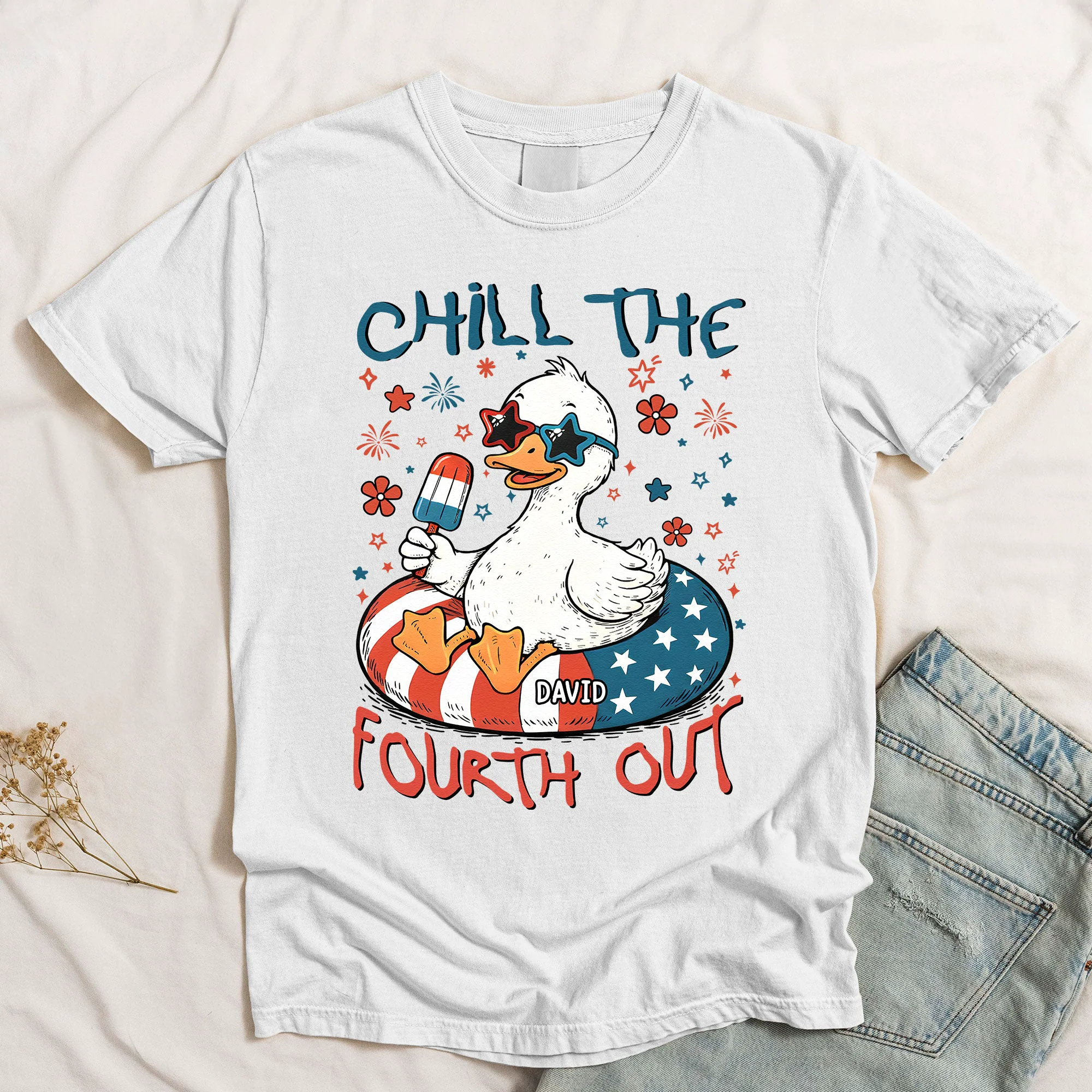 Chill The Fourth Out Funny Patriotic Goose Frog - Personalized Comfort Tee - Image 6