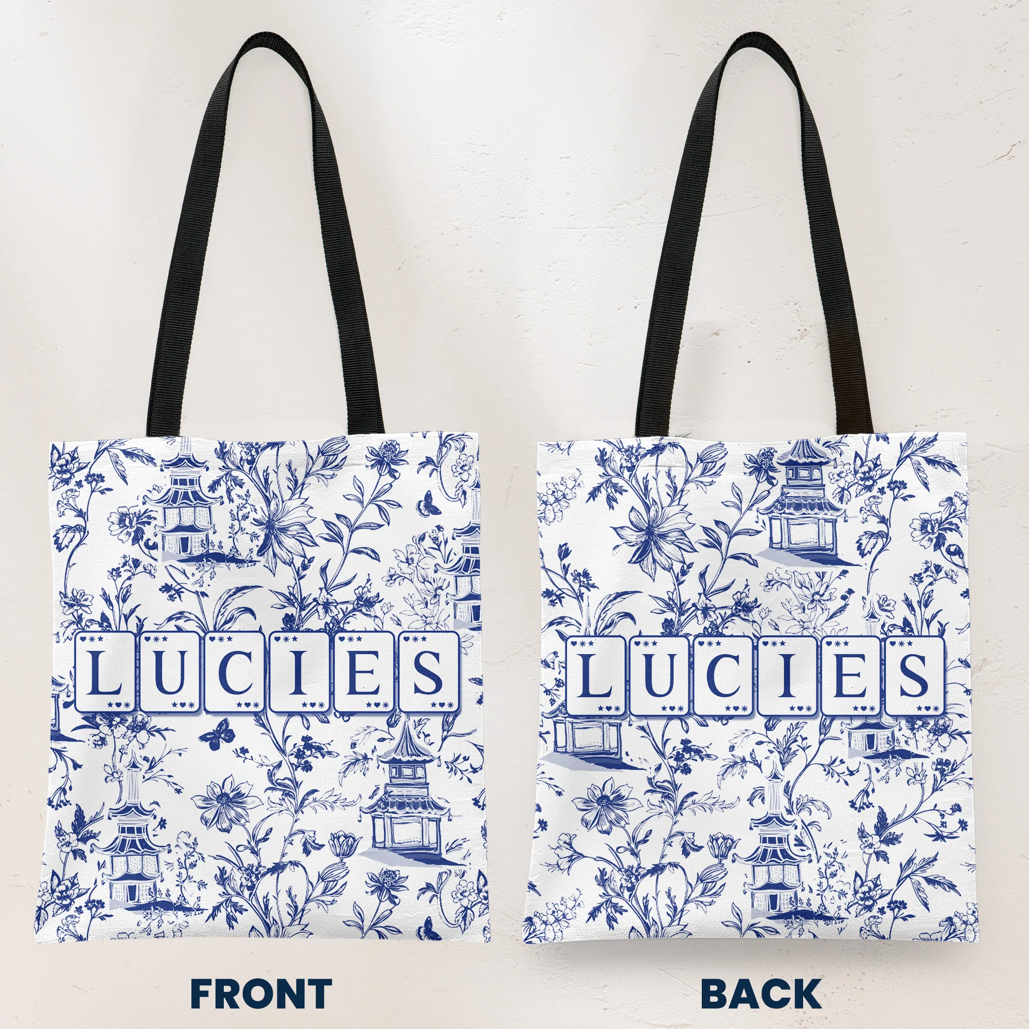 Chinoiserie Mahjong Custom Name - Personalized Tote Bag - Image 3