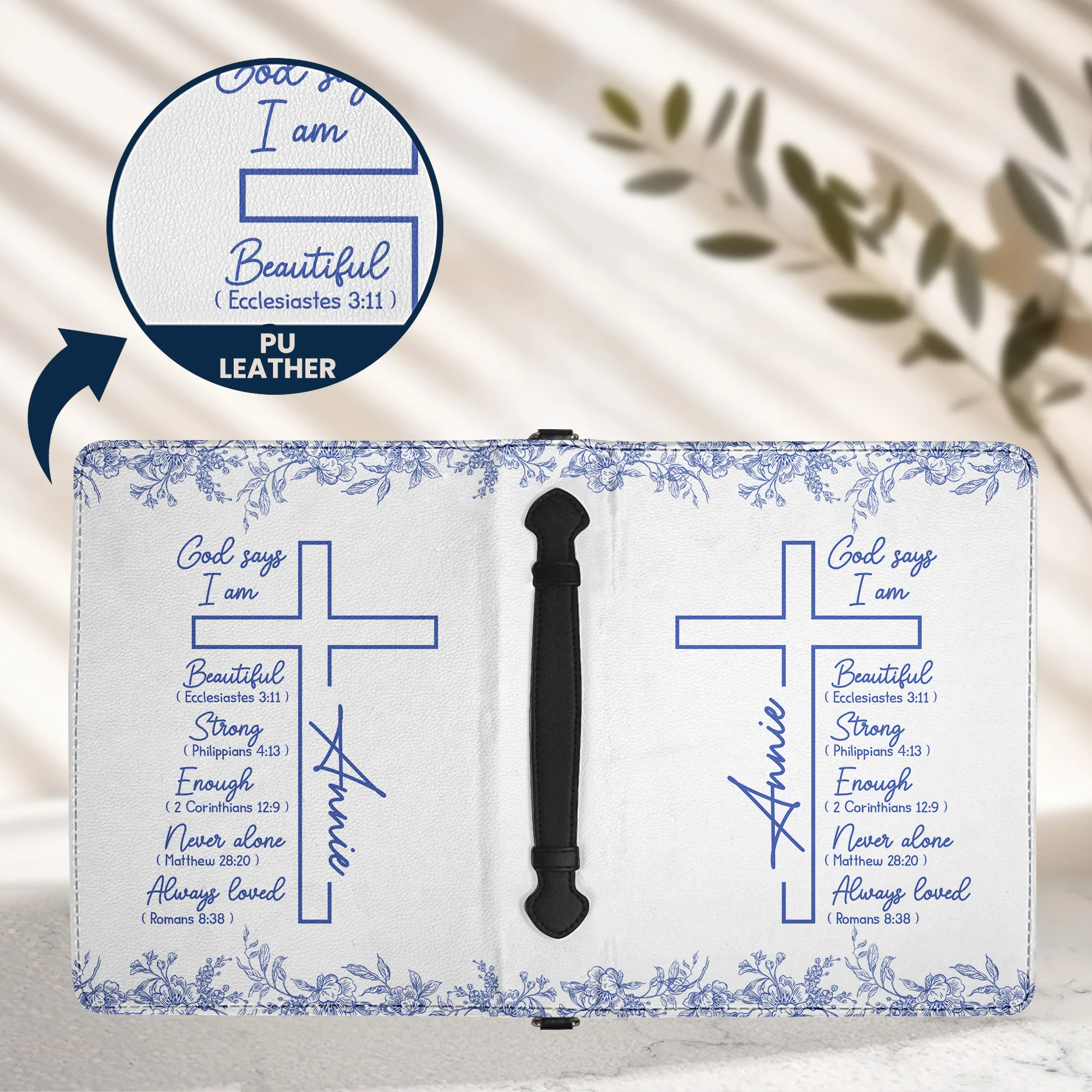 Christ Cross Affirmation Religious Gift For Women Toile De Jouy - Personalized Bible Cover - Image 3