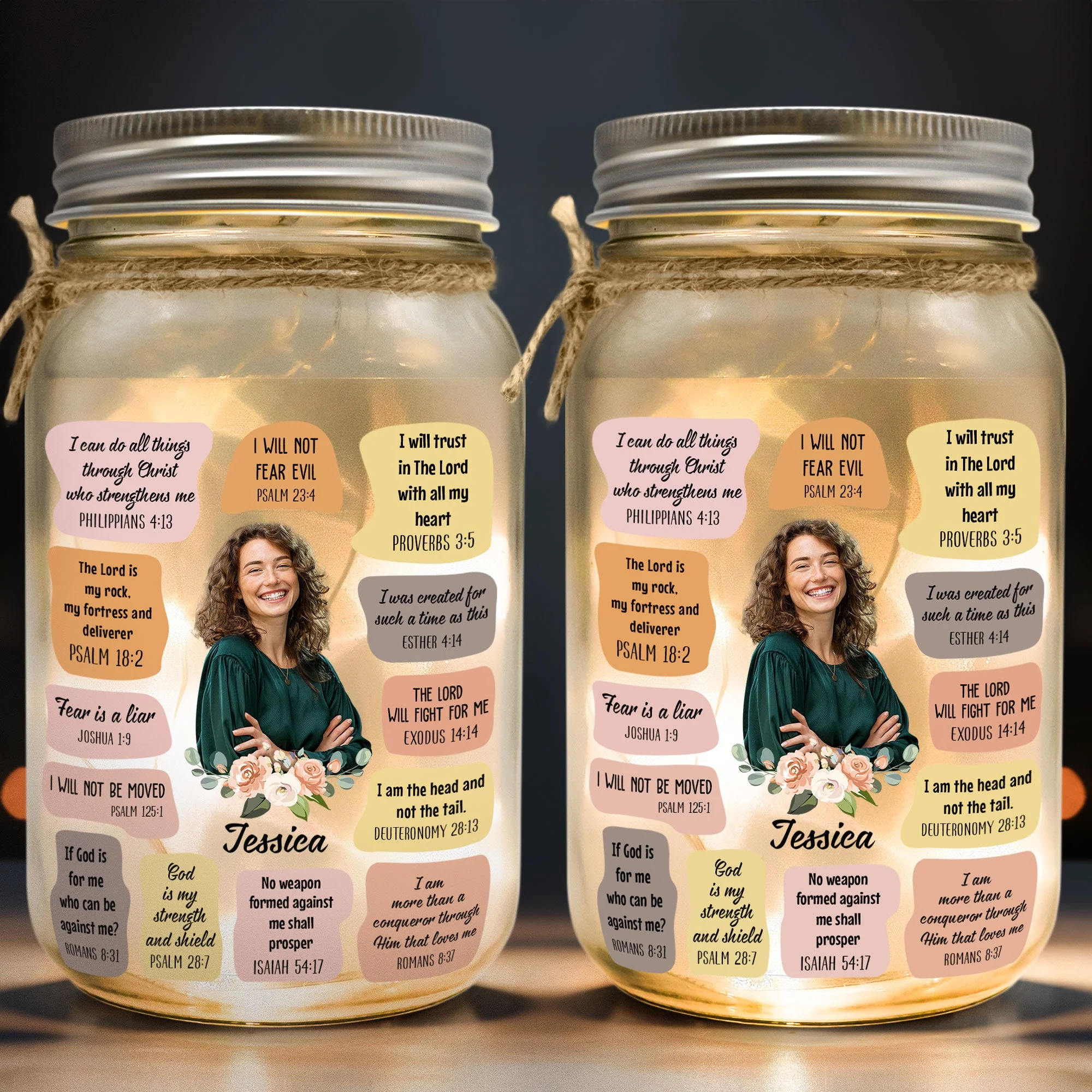 Christian Bible Verse Affirmations Motivation - Personalized Mason Jar Light - Image 2