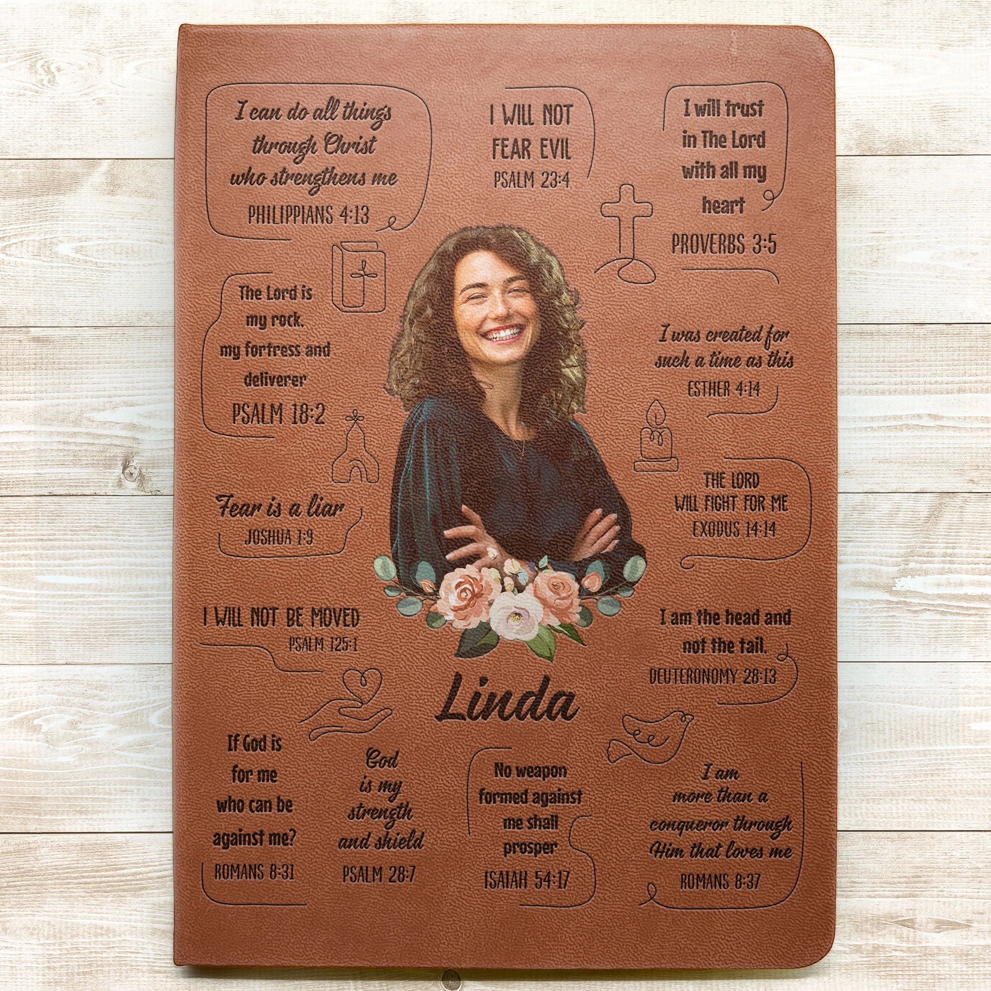 Christian Bible Verse Affirmations - Personalized Photo Leather Journal - Image 2