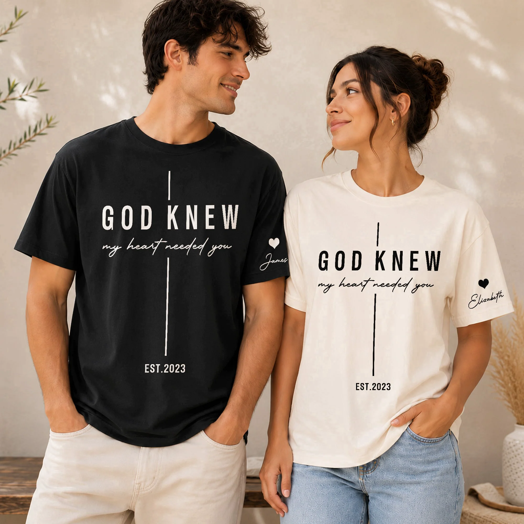 Christian Couple Matching Shirts Marriage God Knew My Heart Needed You - Personalized Shirt - Image 2
