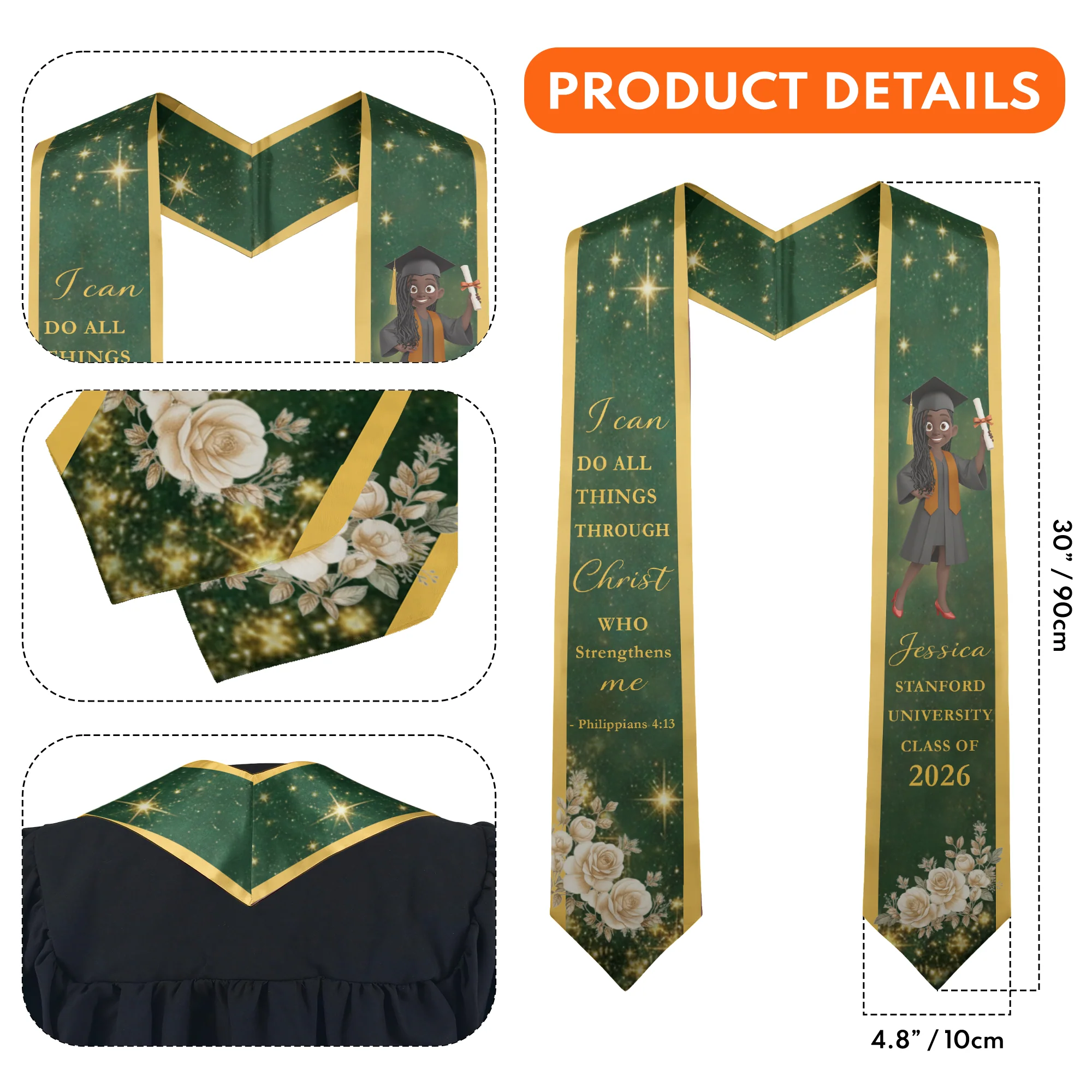 Christian Graduation With Inspiring Scripture - Personalized Graduation Stole - Image 4