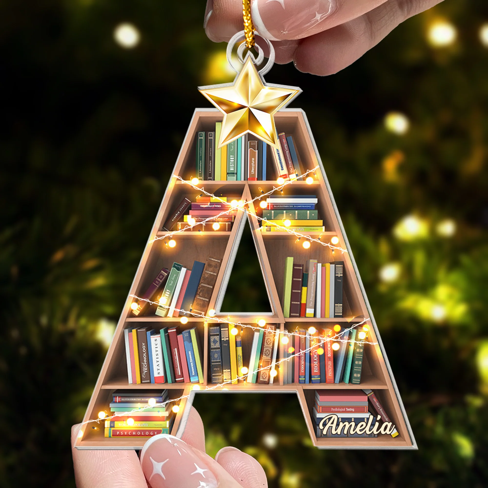 Christmas Booklovers Ornaments Custom Letter Name - Personalized Acrylic Ornament - Image 3