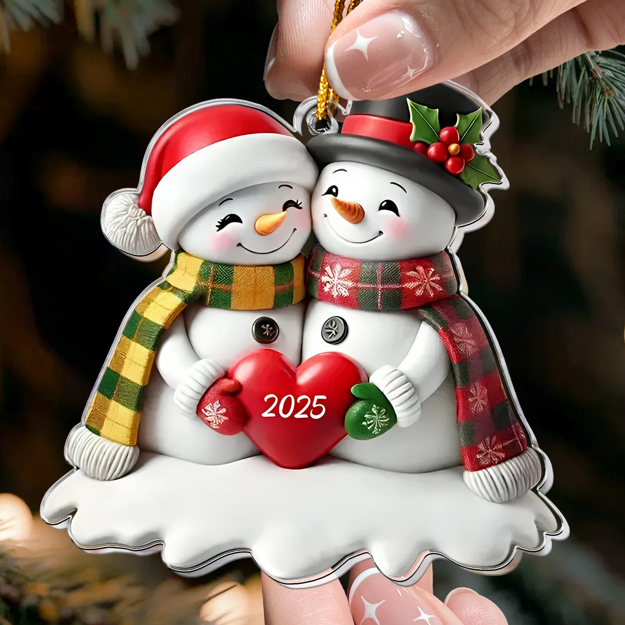 Christmas Couple Snowman2D Flat - Acrylic Ornament - Image 2