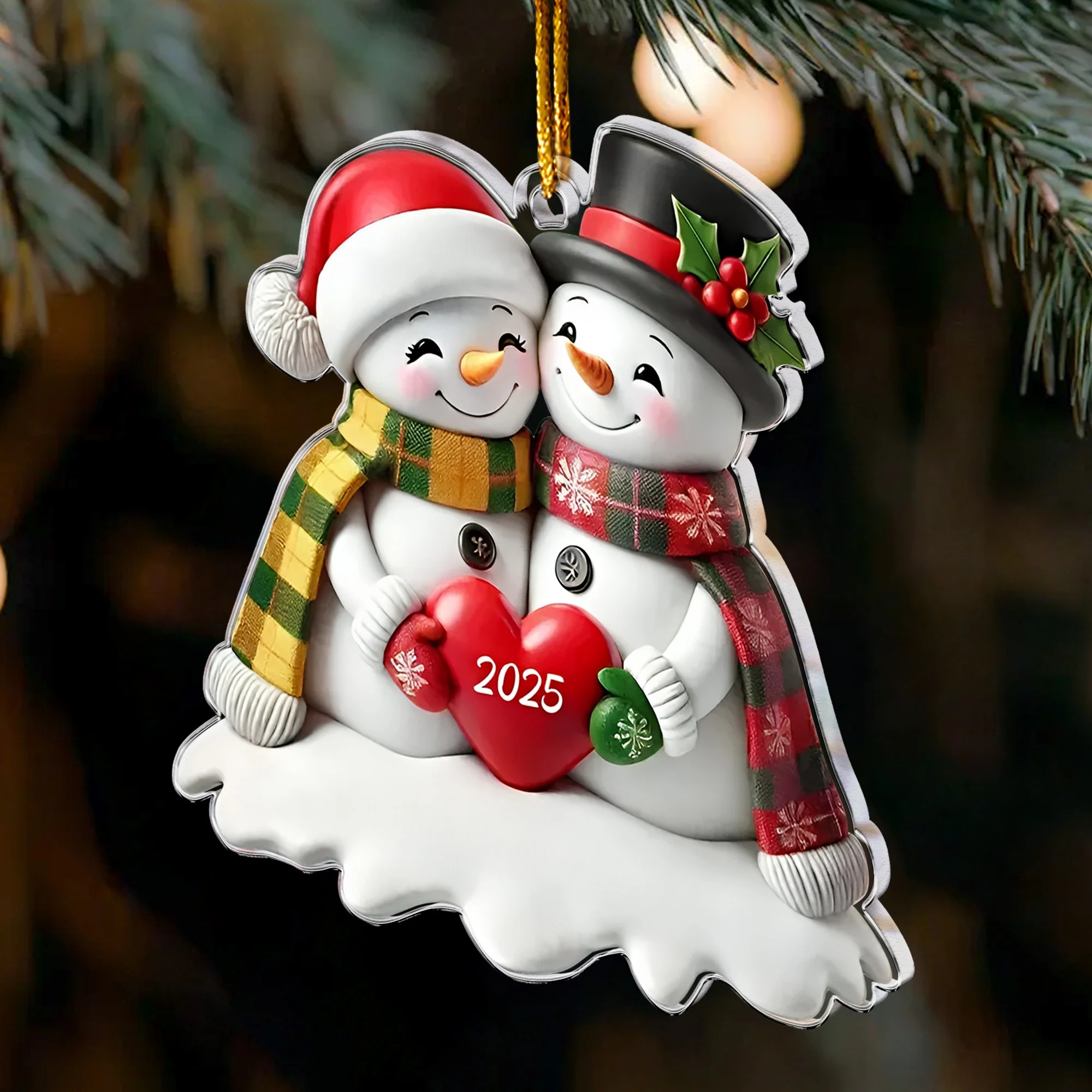 Christmas Couple Snowman2D Flat - Acrylic Ornament - Image 3