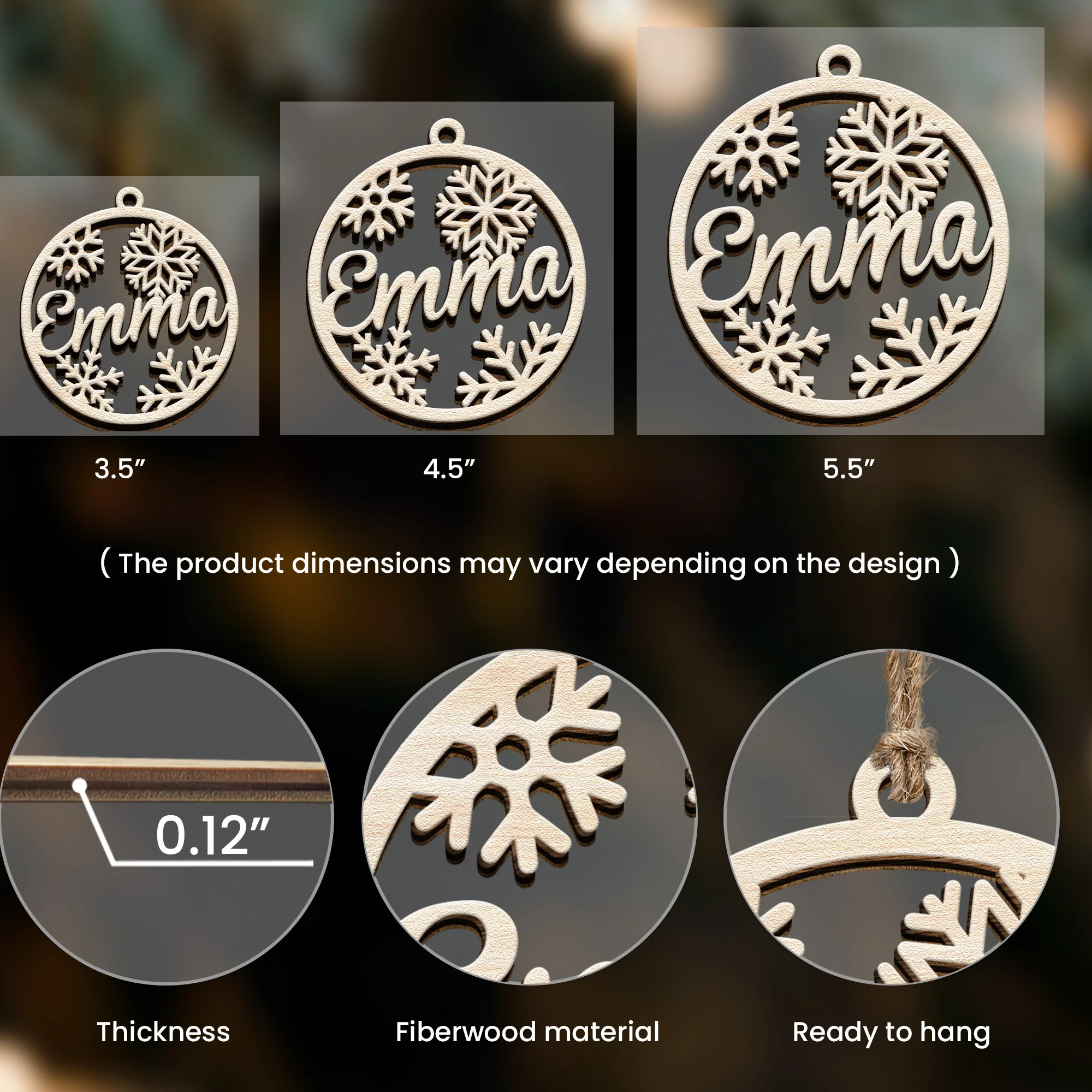 Christmas Custom Family & Pets Names - Personalized Custom Shaped Wooden Ornament - Image 3