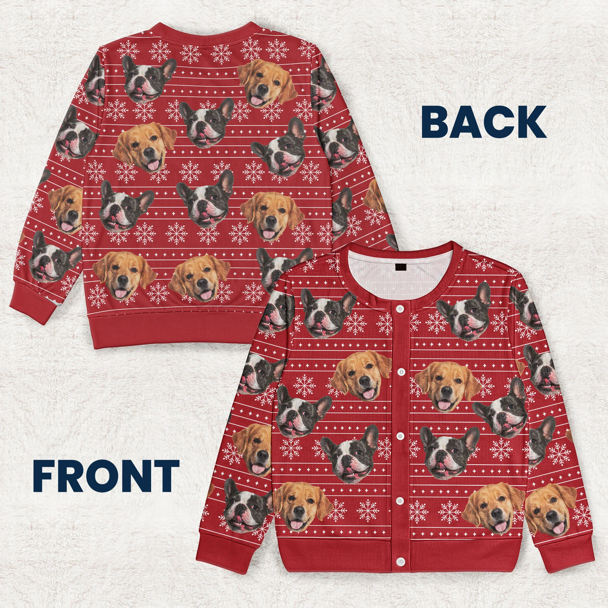 Christmas Dog Cat Silly Faces - Personalized Photo Crewneck Cardigan - Image 7