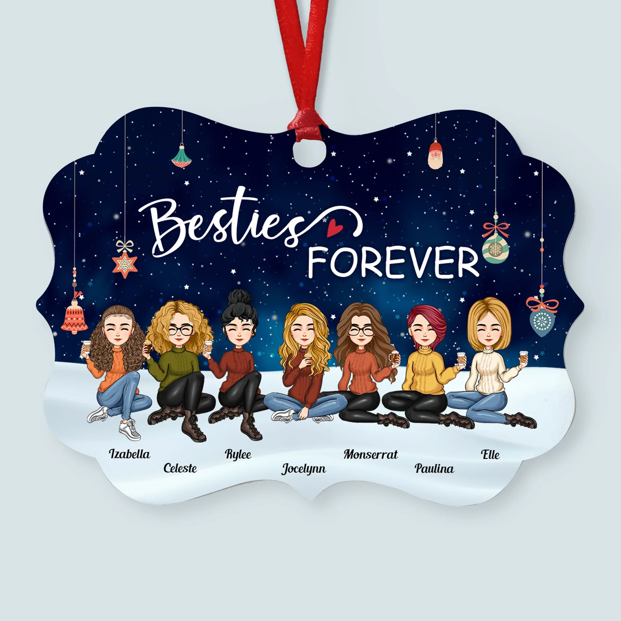 Christmas Eve - Besties Forever - Personalized Aluminum/Wooden Ornament - Christmas Gift For Friends, Besties, Soul Sisters - Image 3