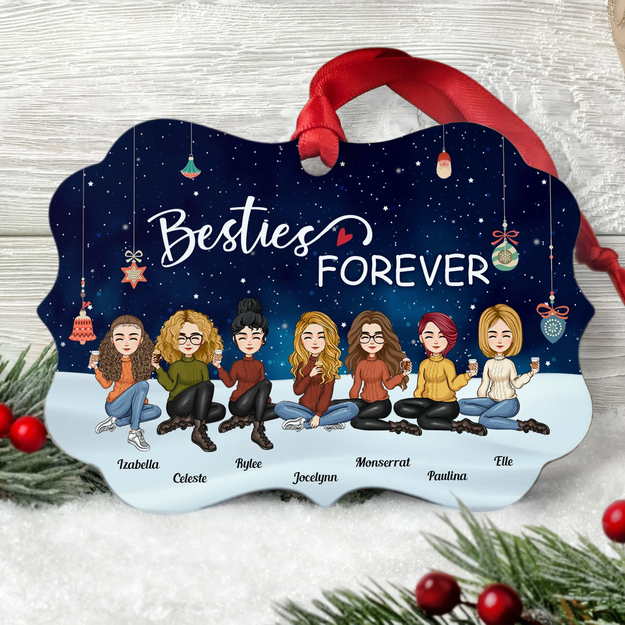 Christmas Eve - Besties Forever - Personalized Aluminum/Wooden Ornament - Christmas Gift For Friends, Besties, Soul Sisters - Image 4