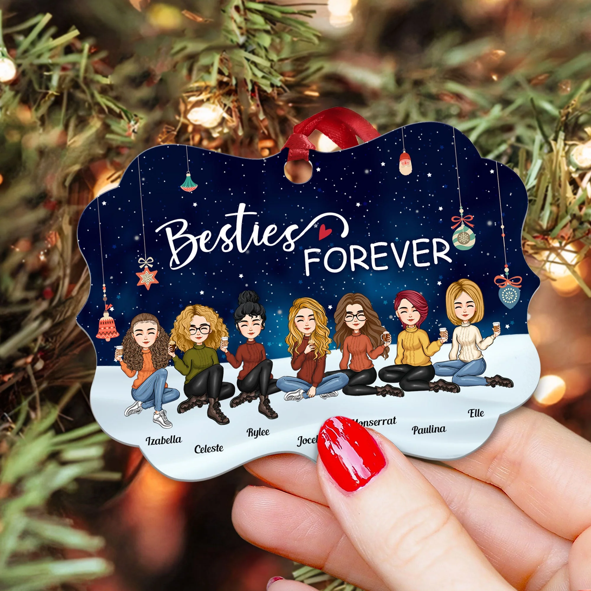 Christmas Eve - Besties Forever - Personalized Aluminum/Wooden Ornament - Christmas Gift For Friends, Besties, Soul Sisters - Image 5
