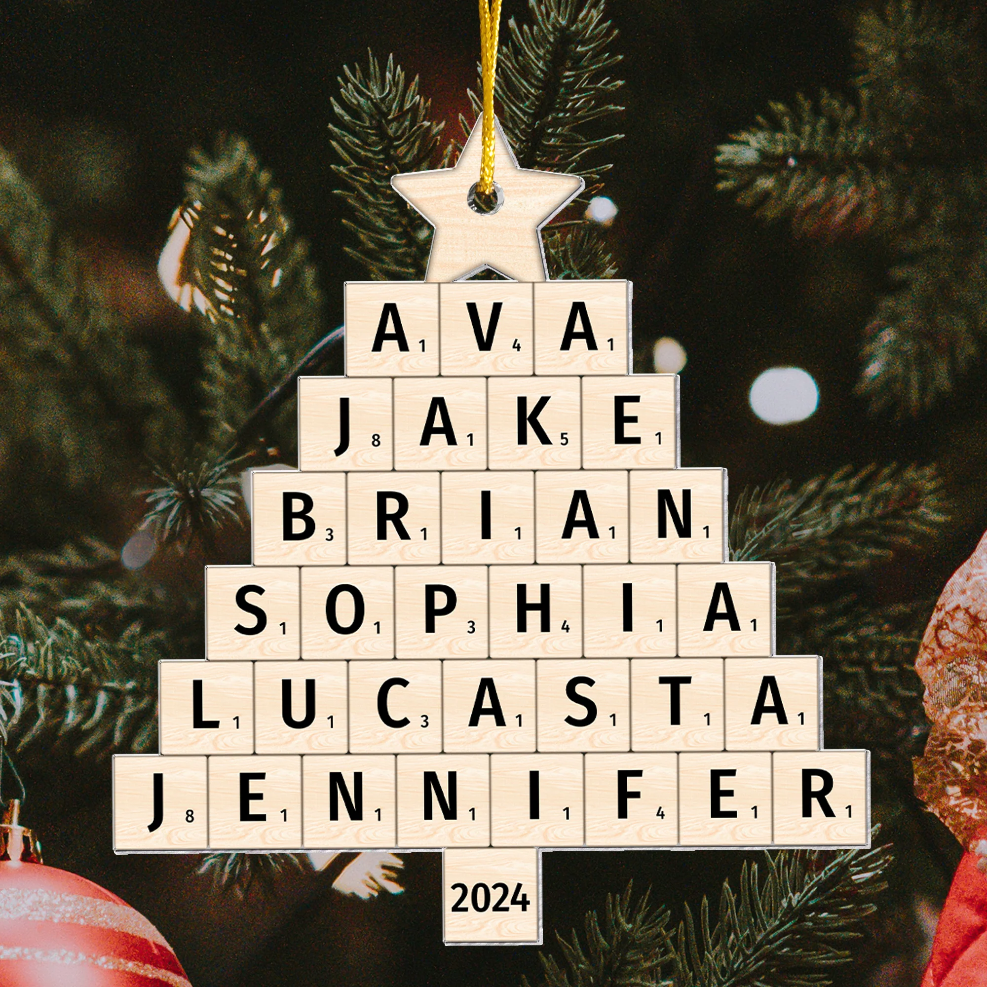 Christmas Family Name Tree Scrabble Style - Personalized Acrylic Ornament