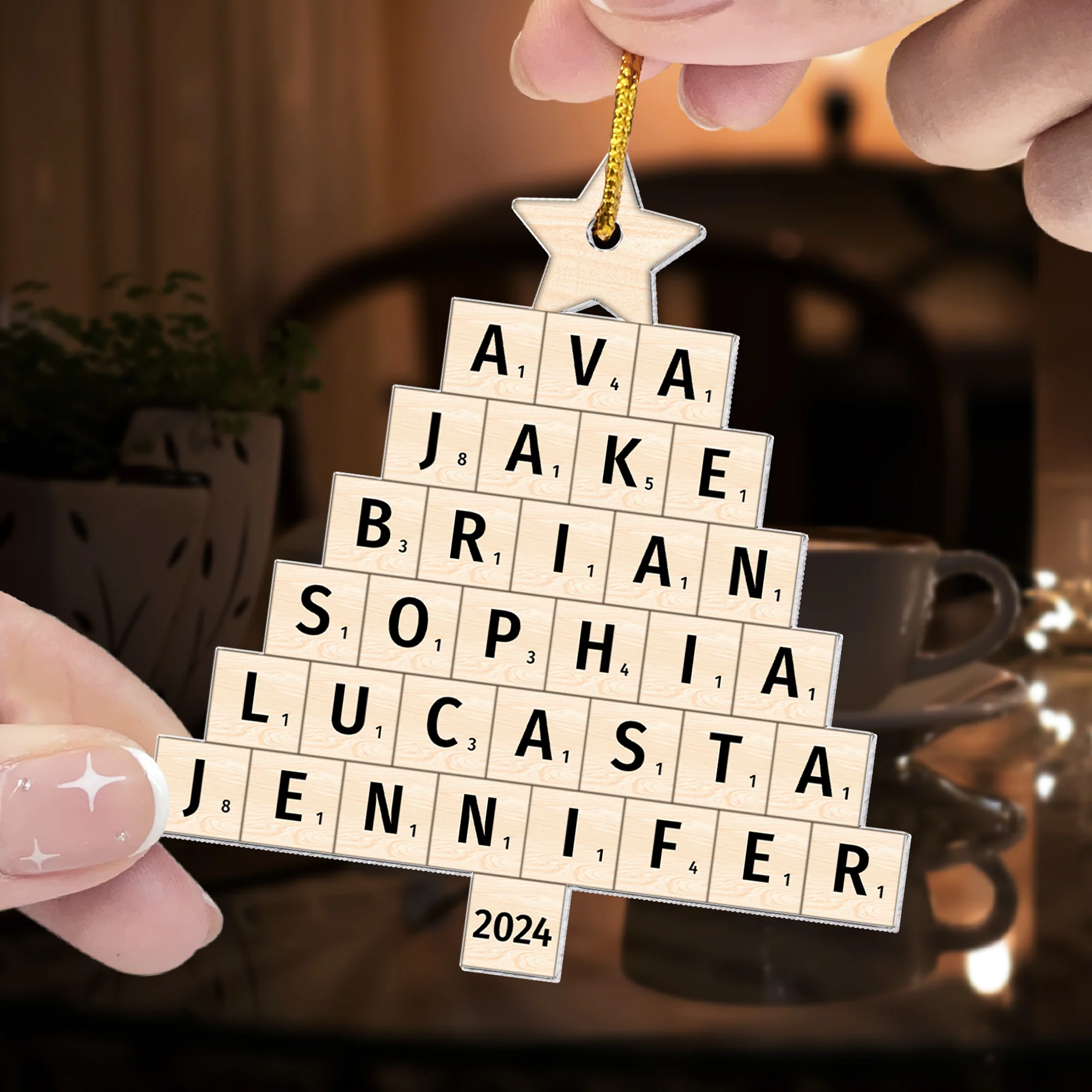 Christmas Family Name Tree Scrabble Style - Personalized Acrylic Ornament - Image 2