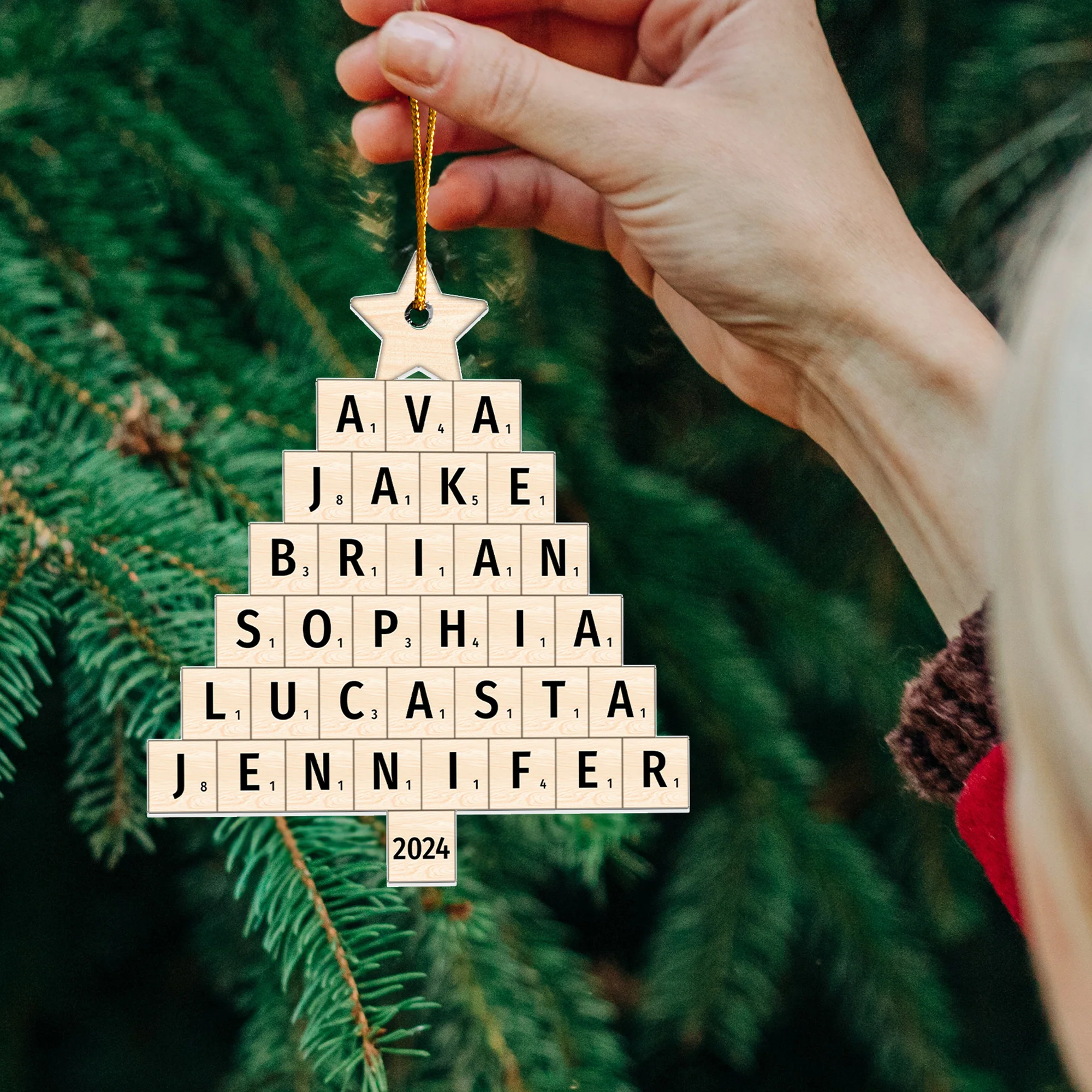 Christmas Family Name Tree Scrabble Style - Personalized Acrylic Ornament - Image 3