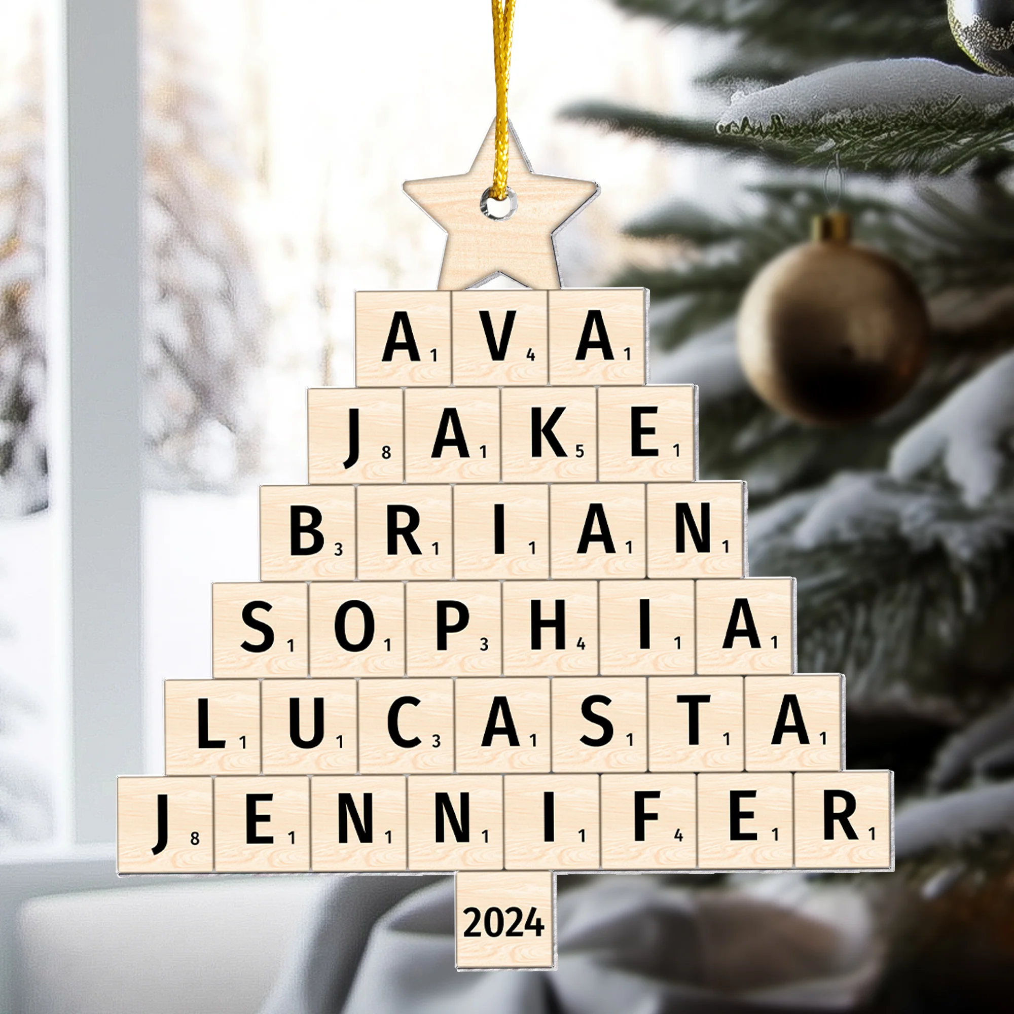 Christmas Family Name Tree Scrabble Style - Personalized Acrylic Ornament - Image 4