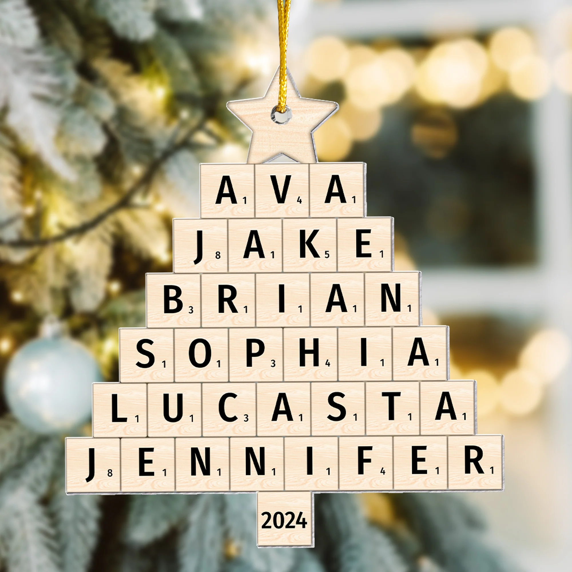 Christmas Family Name Tree Scrabble Style - Personalized Acrylic Ornament - Image 5