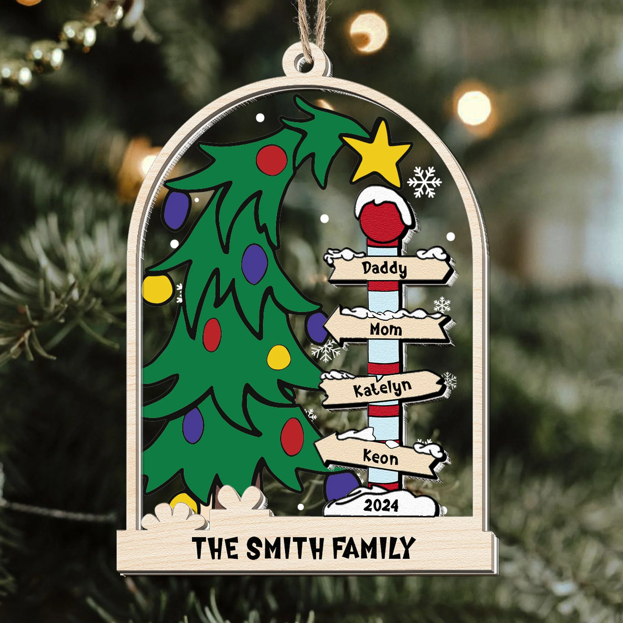 Christmas Family Tree - Personalized Wood And Acrylic Ornament - Image 4