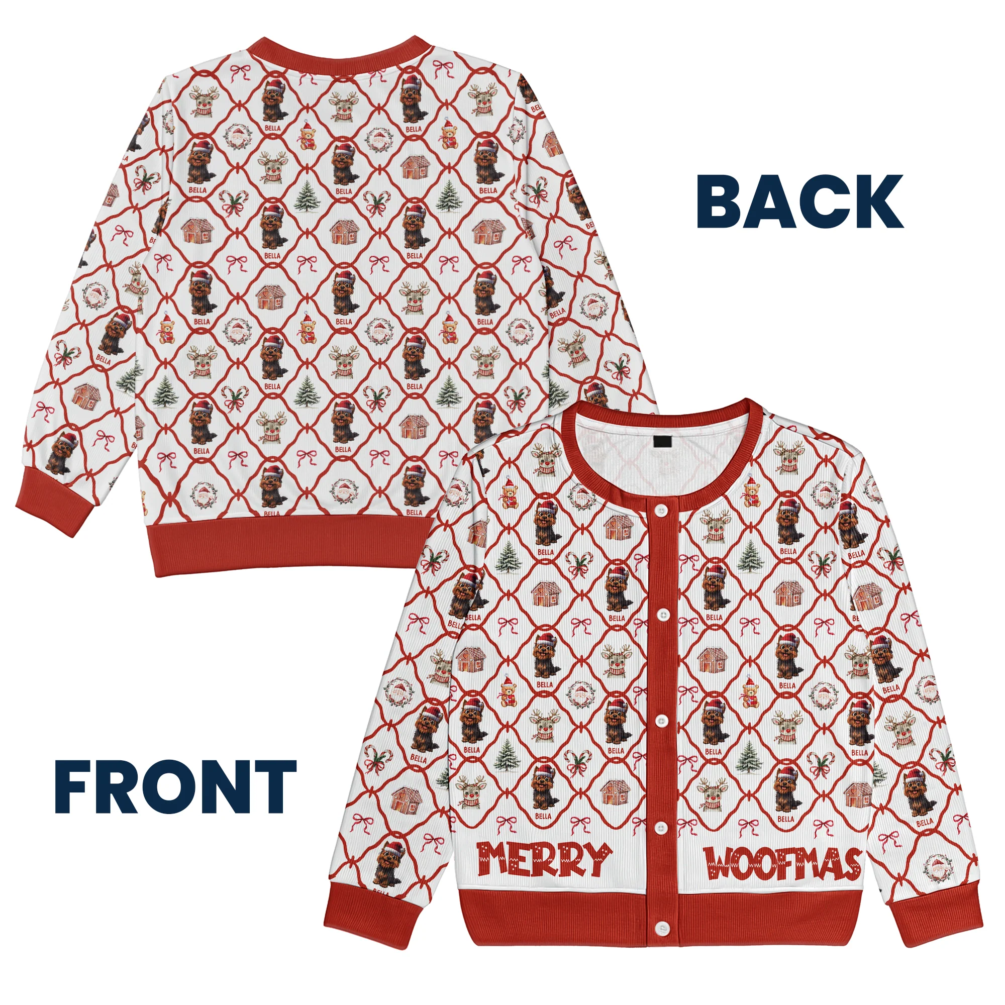 Christmas Festive Dogs Merry Woofmas Gift For Her - Personalized Crewneck Cardigan - Image 6