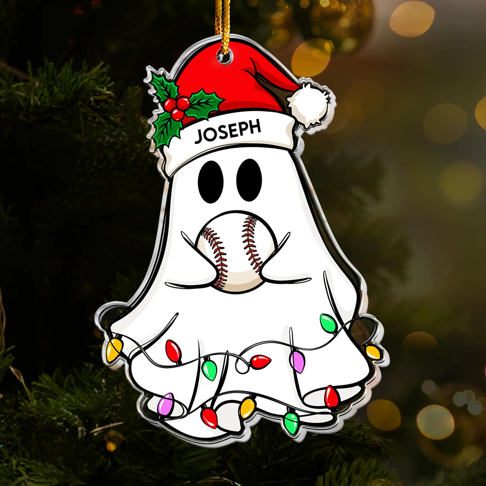Christmas Ghost Baseball Version - Personalized Acrylic Ornament - Image 3