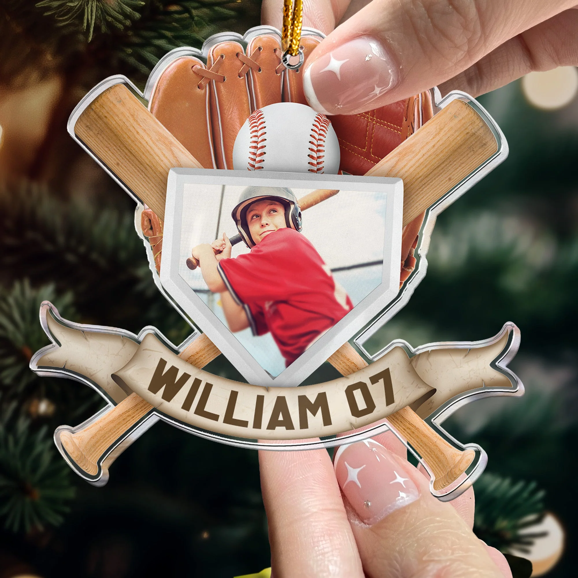 Christmas Gift For Baseball Son - Personalized Acrylic Photo Ornament - Image 4
