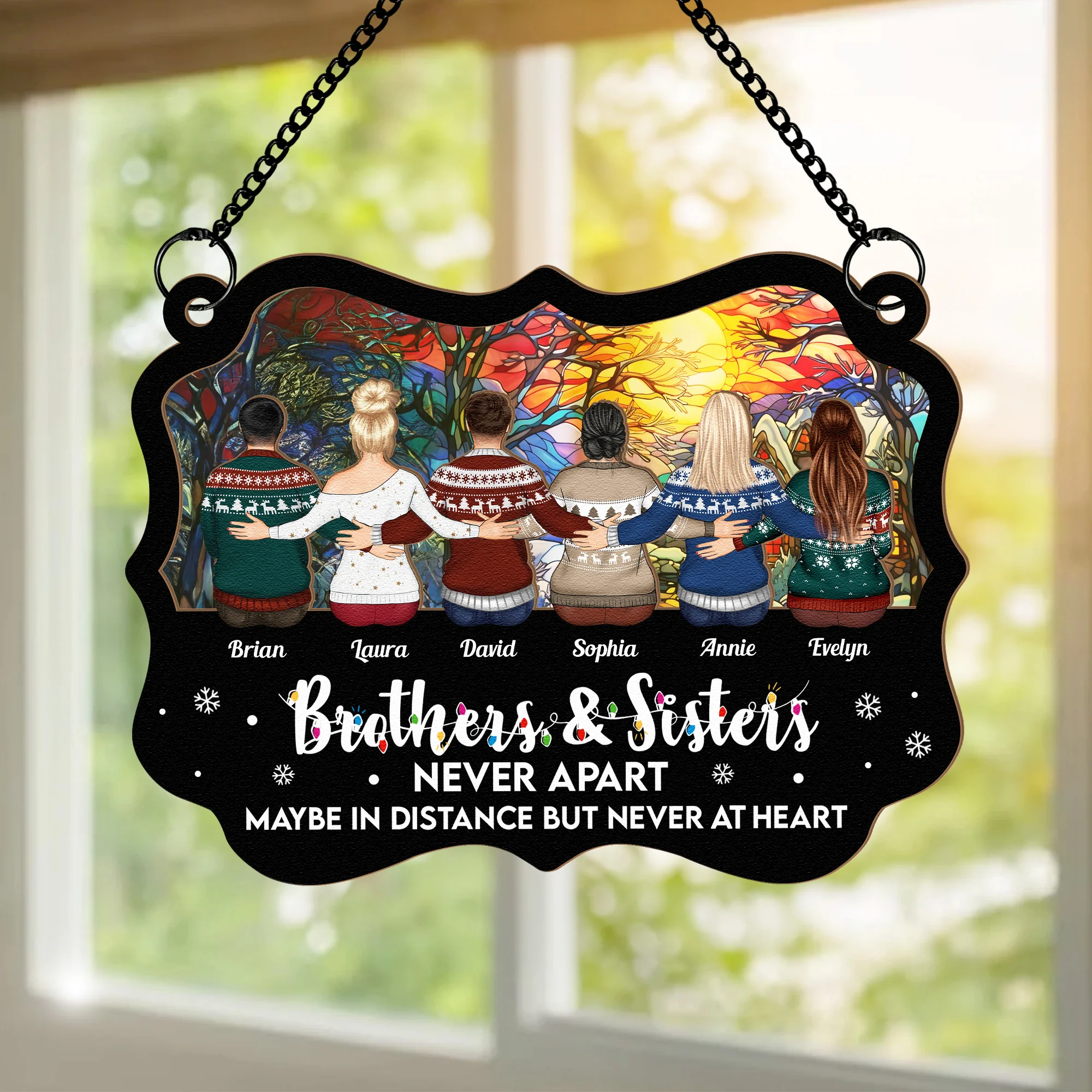 Christmas Gift For Siblings - Personalized Window Hanging Suncatcher Ornament - Image 3