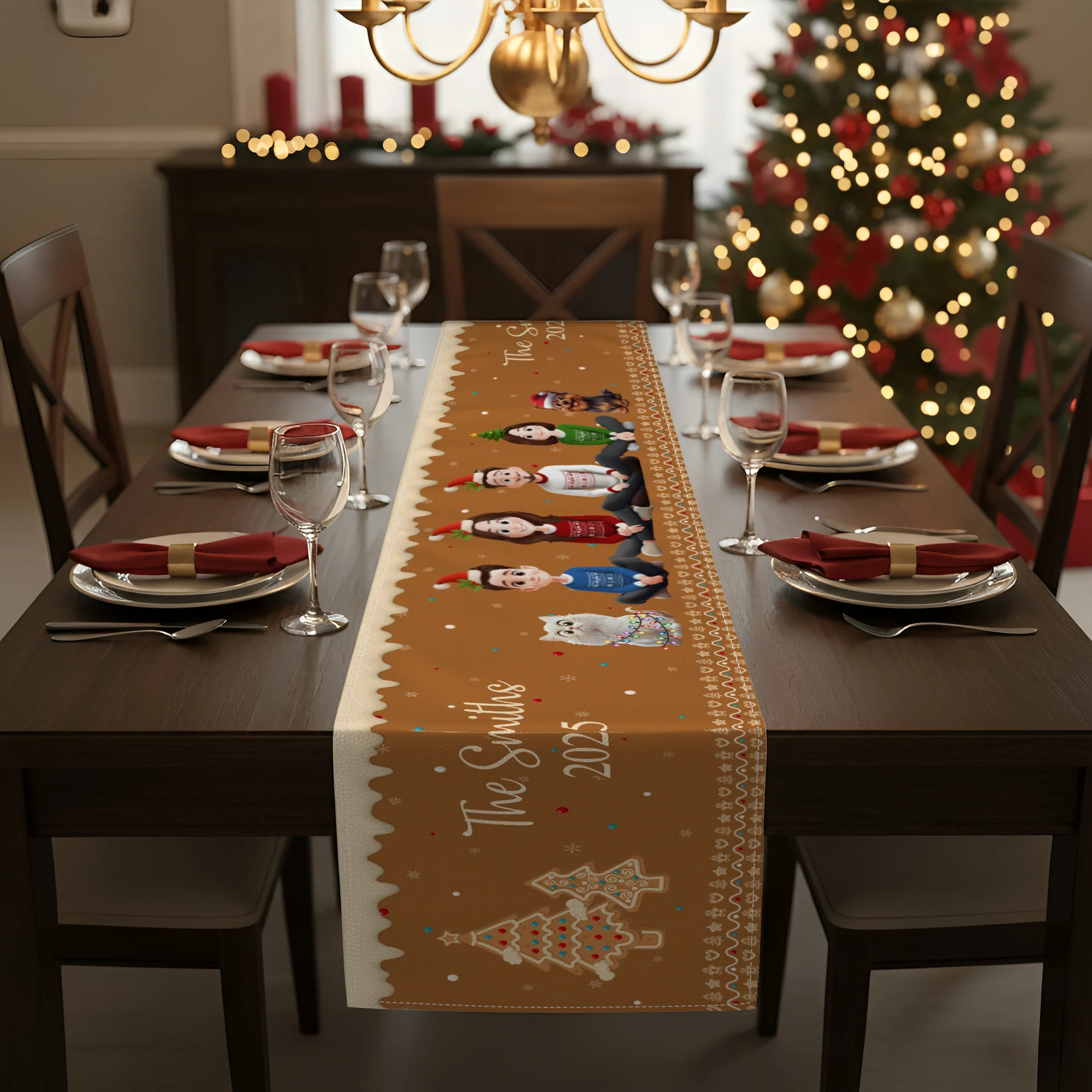 Christmas Gingerbread Family Together - Personalized Table Runner - Image 6