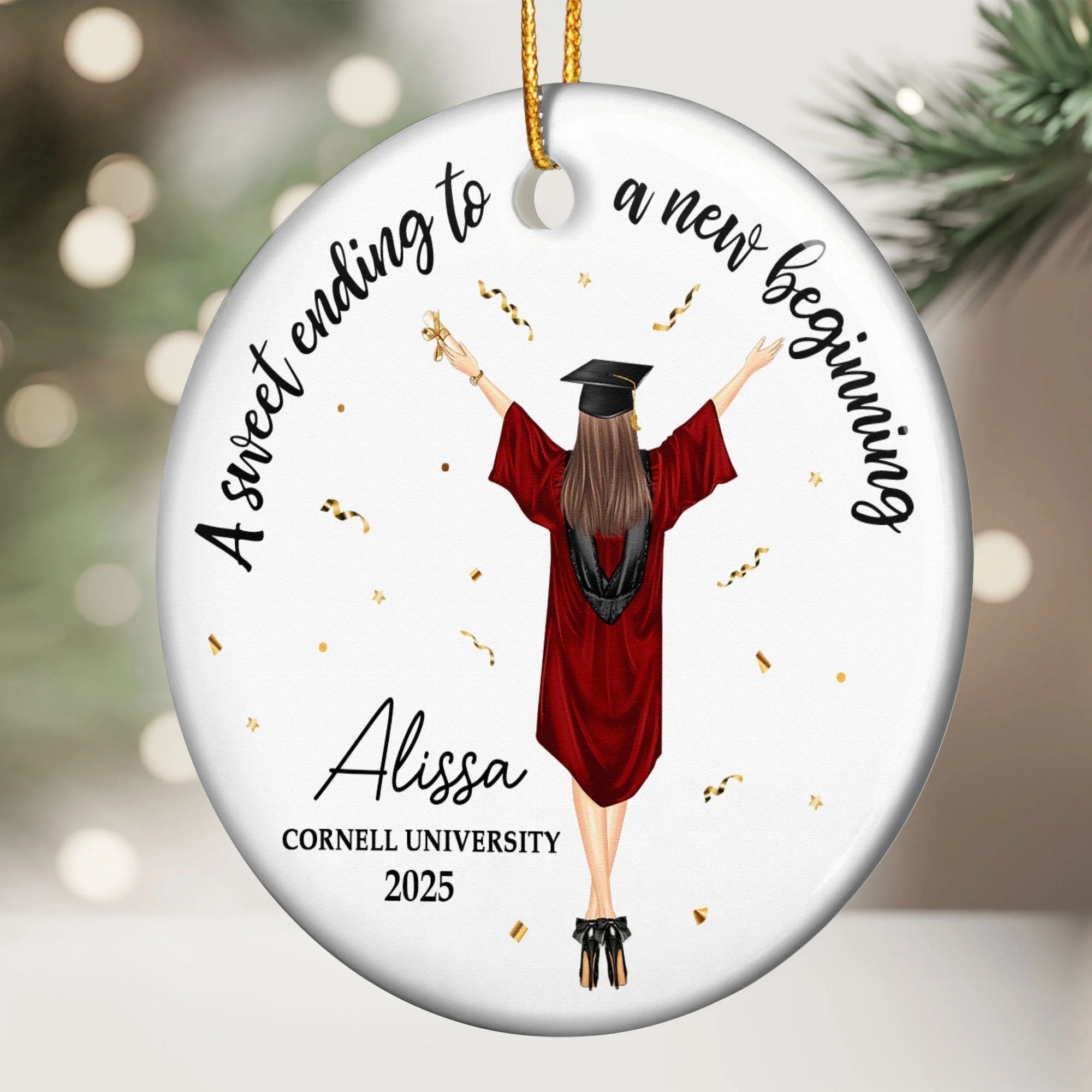 Christmas Graduation Sweet Ending To New Beginning - Personalized Ceramic Ornament - Image 2