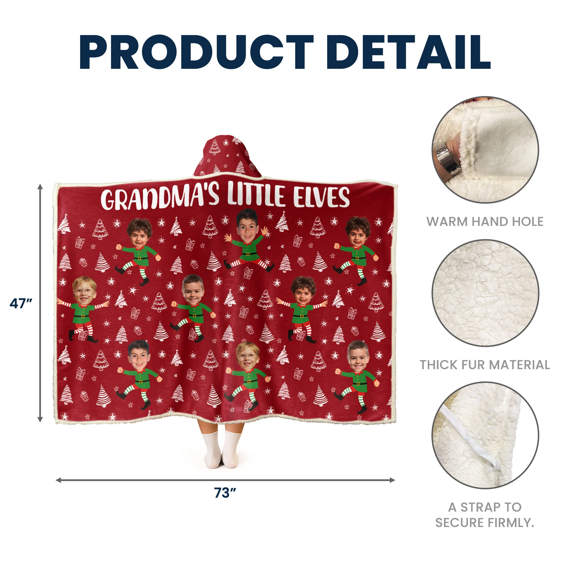 Christmas Grandma's Little Elves - Personalized Photo Wearable Blanket Hoodie - Image 6
