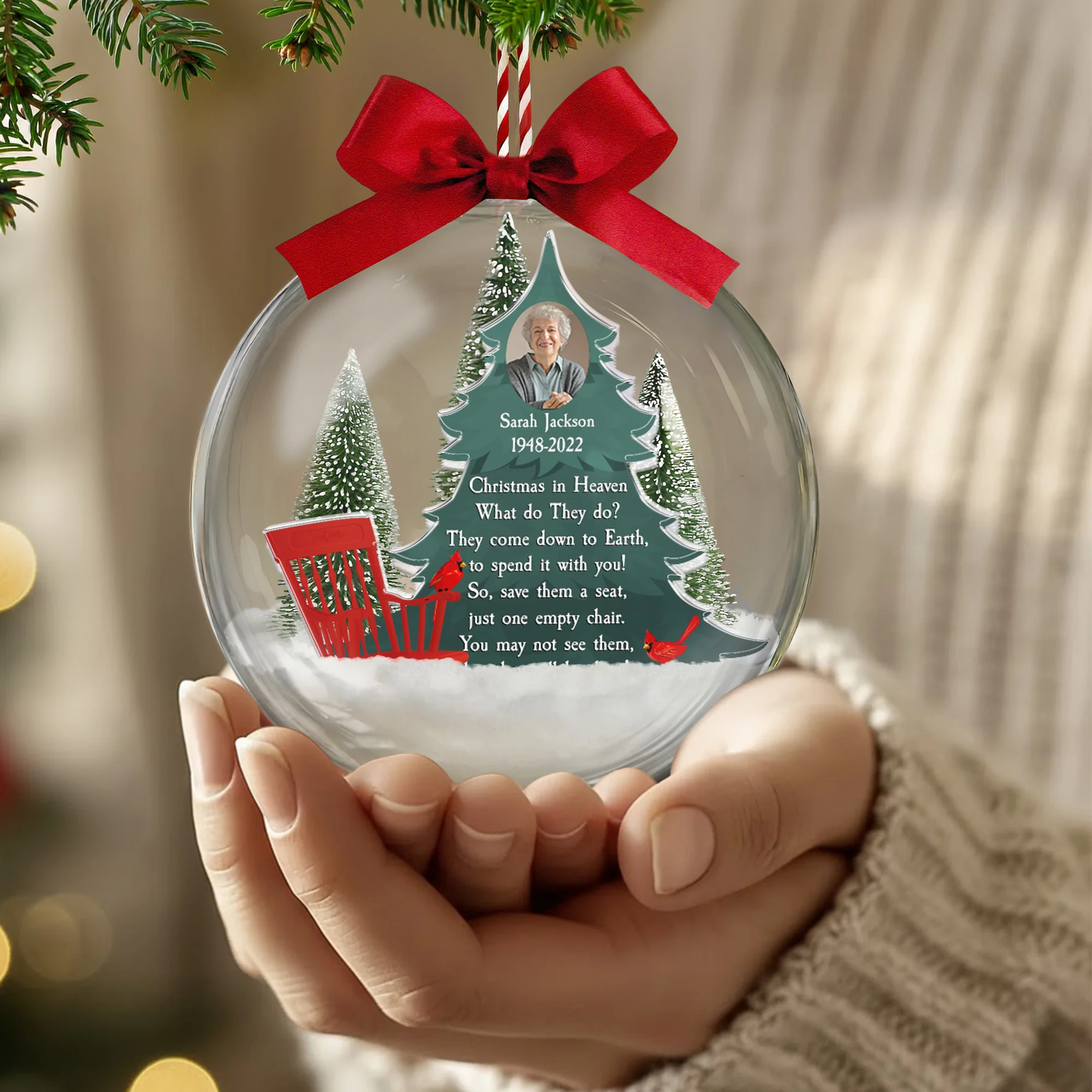 Christmas In Heaven Memorial In Loss Of Loved Ones - Personalized Christmas Ball Photo Ornament - Image 2