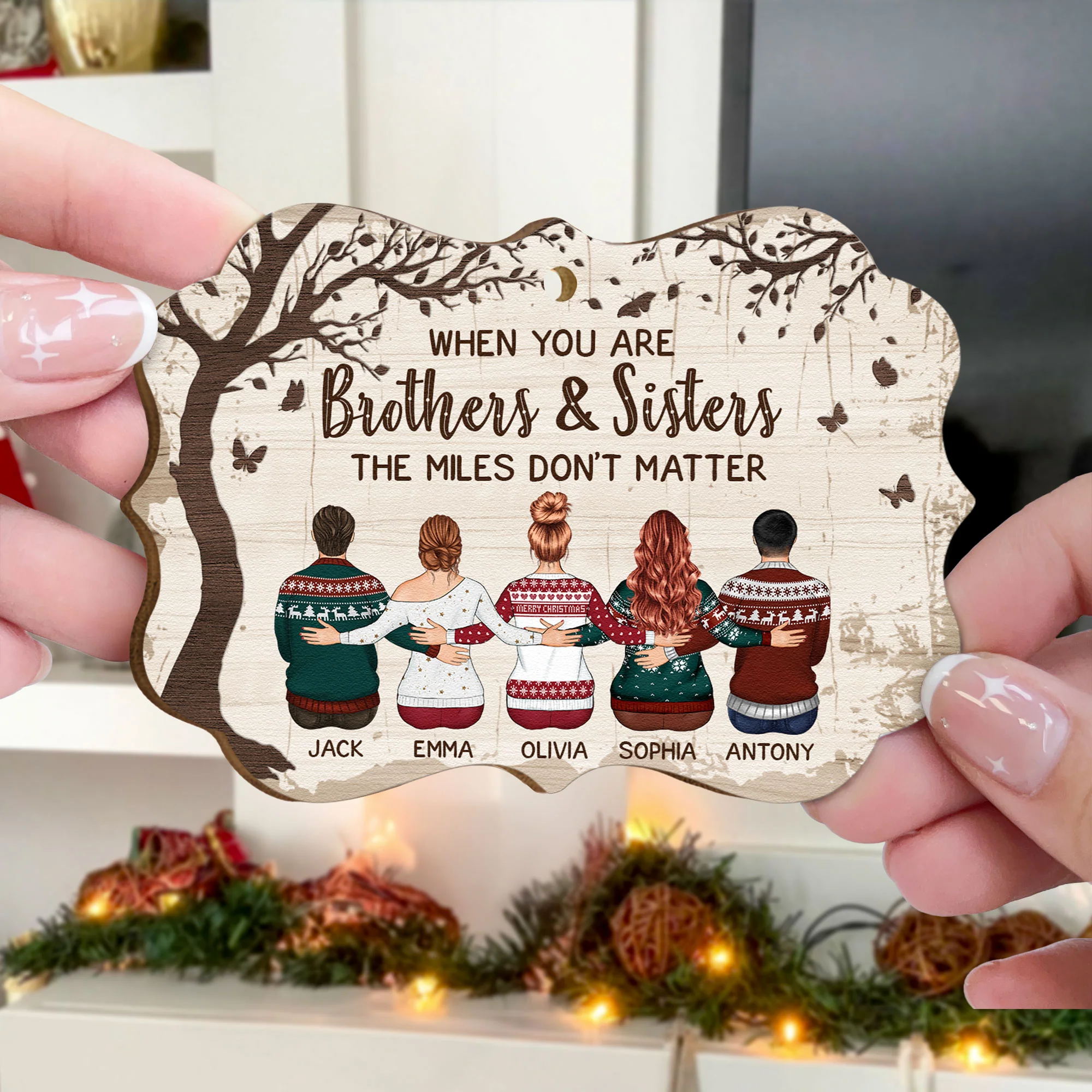 Christmas Is Better With Family, Siblings, Brothers & Sisters - Personalized Wooden Ornament - Image 4