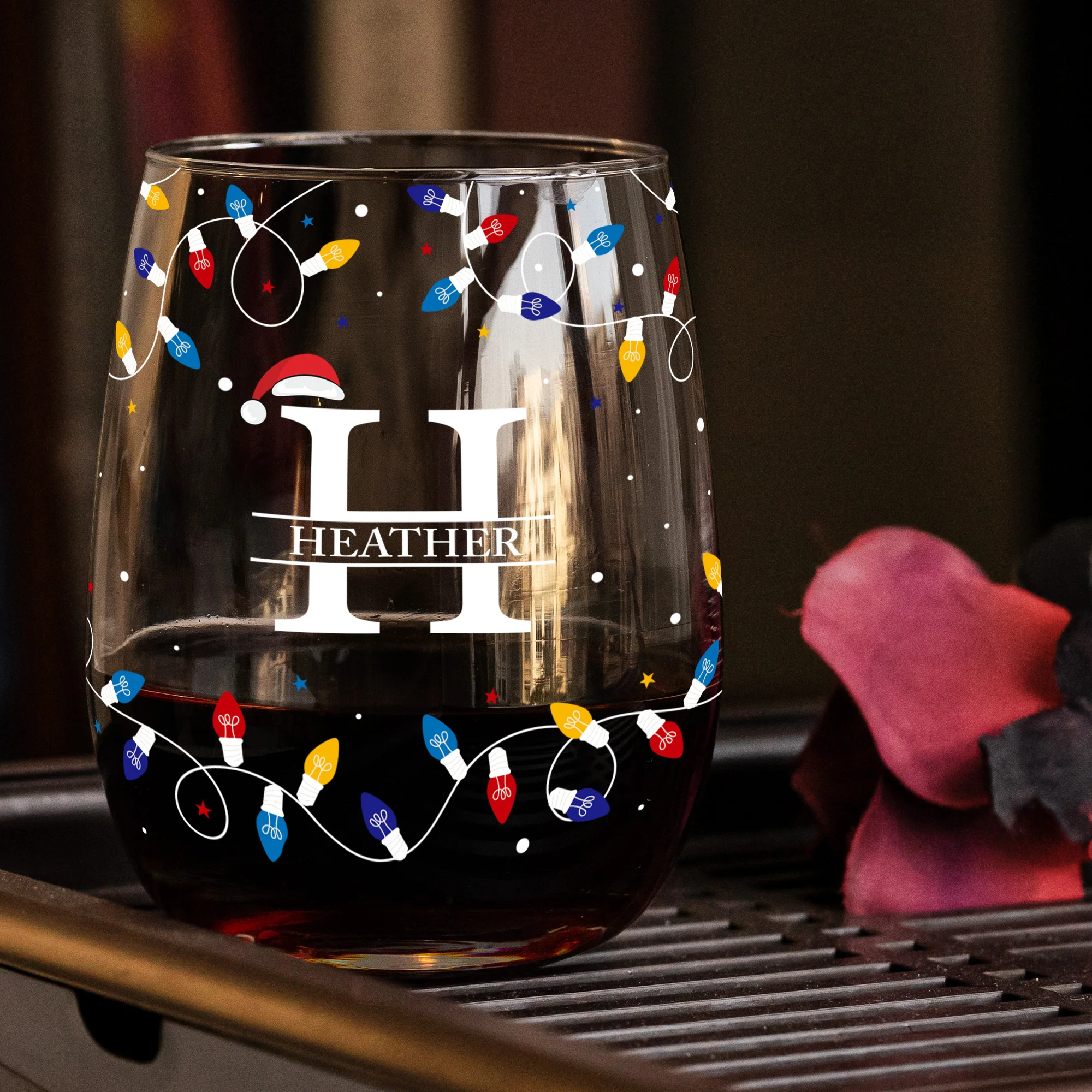 Christmas Led Lights For Family, Friends, Sisters, Wine Party - Personalized Stemless Wine Glass - Image 4