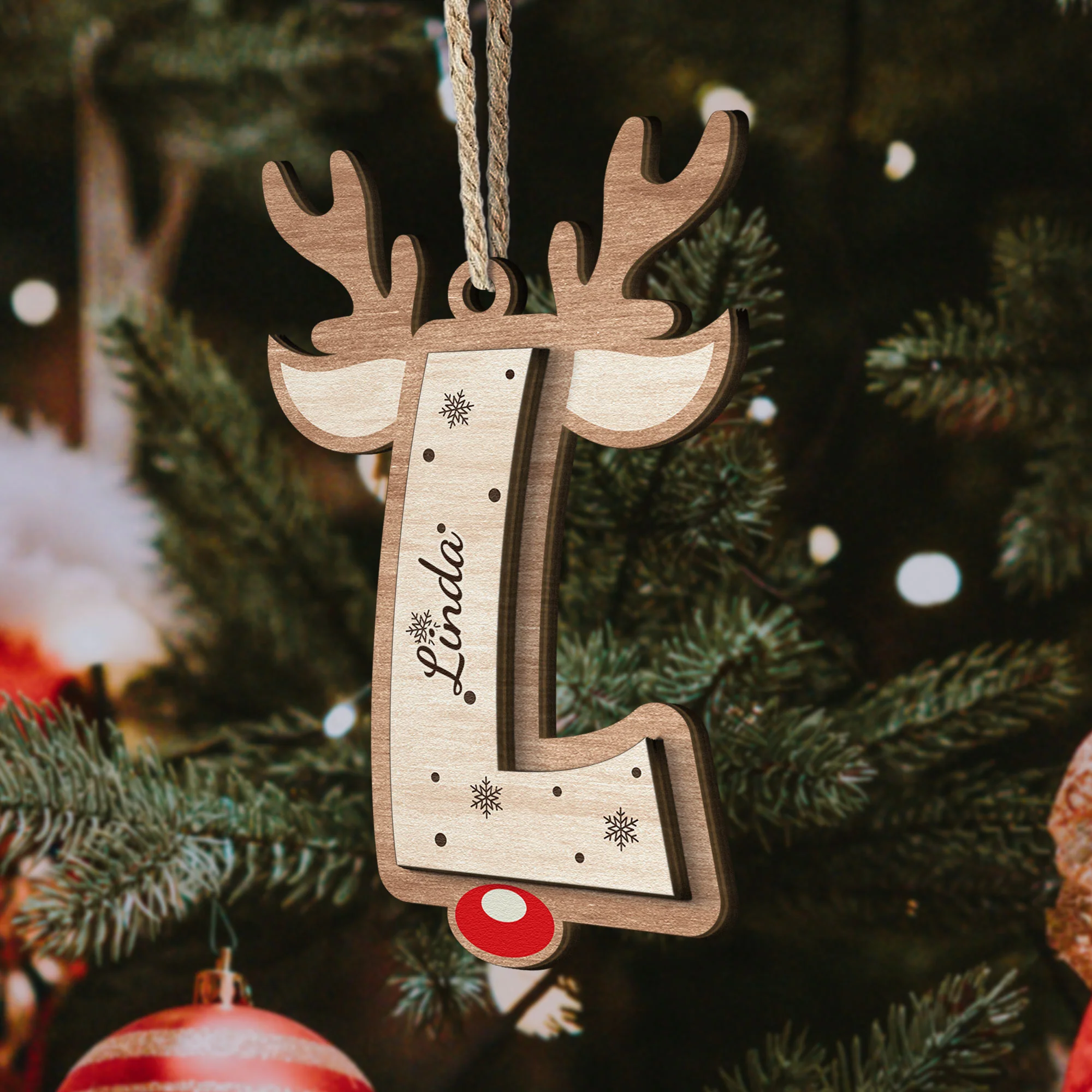 Christmas Letter Reindeer - Personalized Wooden Ornament - Image 2
