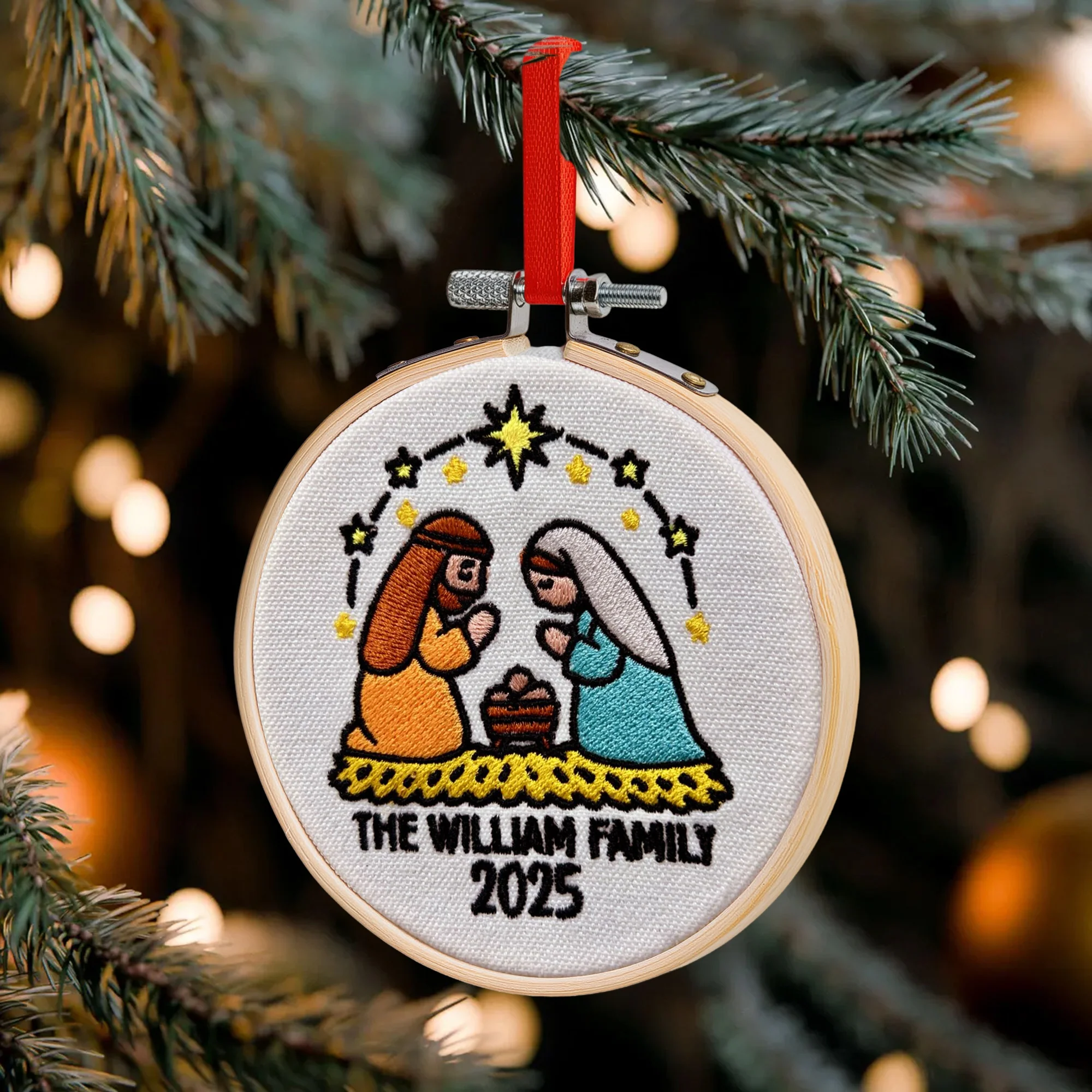 Christmas Nativity Scene - Holy Family - Personalized Embroidered Ornament - Image 3