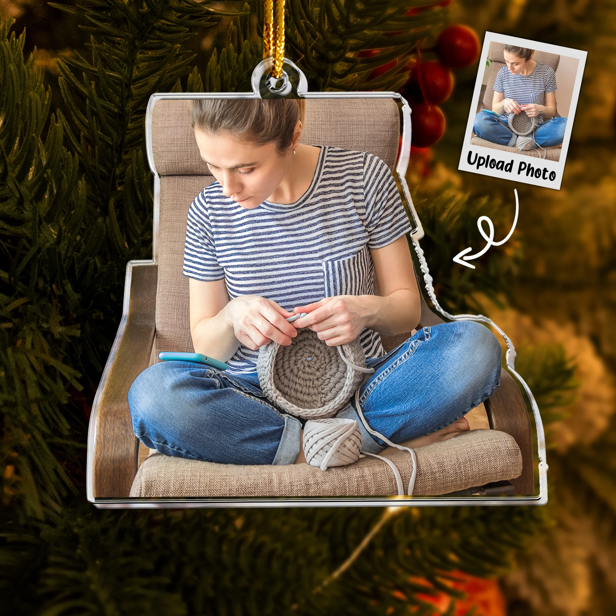 Christmas Ornaments For Knitters Xmas Bauble - Personalized Acrylic Photo Ornament - Image 2