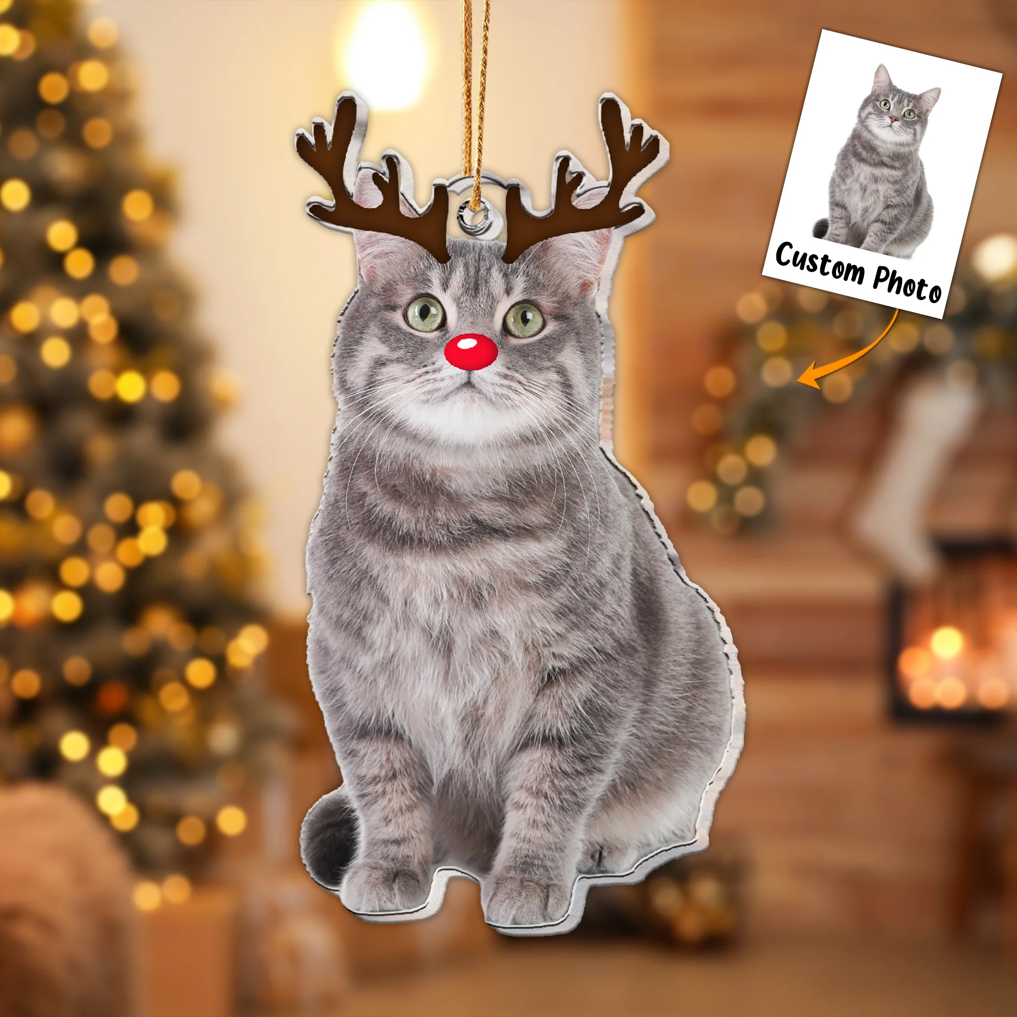 Christmas Reindeer Horn For Pet - Personalized Acrylic Photo Ornament - Image 4