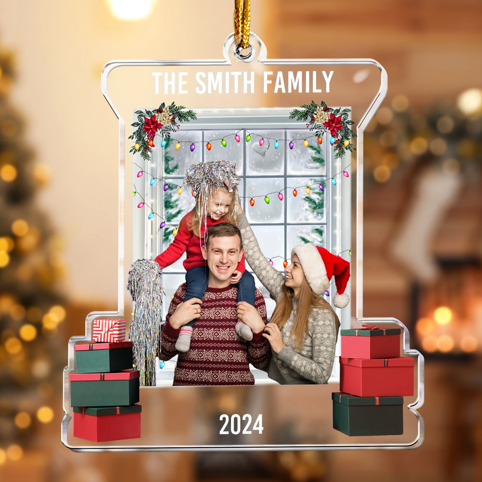 Christmas Snow Window Family Upload Photo 2024 - Personalized Acrylic Photo Ornament - Image 2