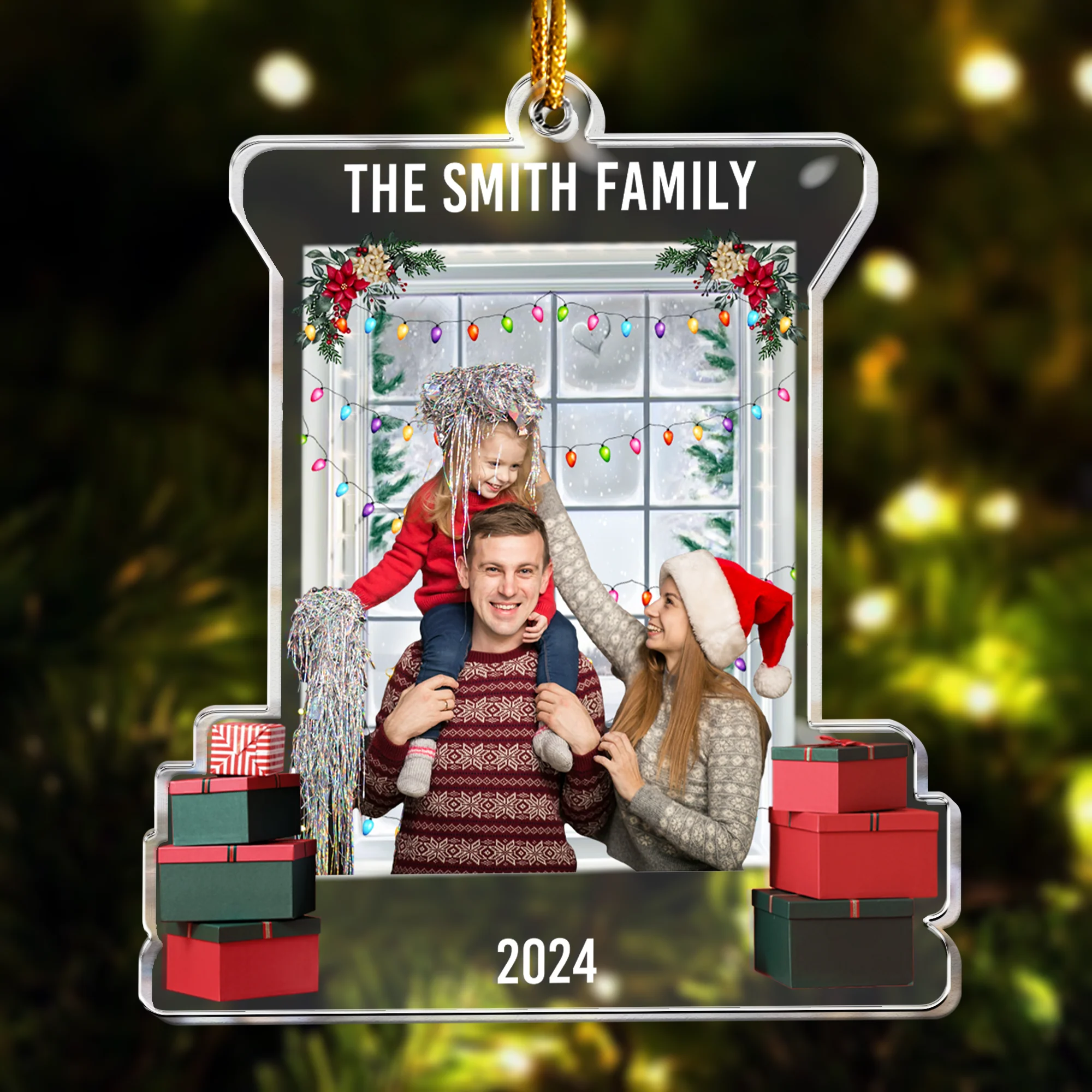 Christmas Snow Window Family Upload Photo 2024 - Personalized Acrylic Photo Ornament - Image 4