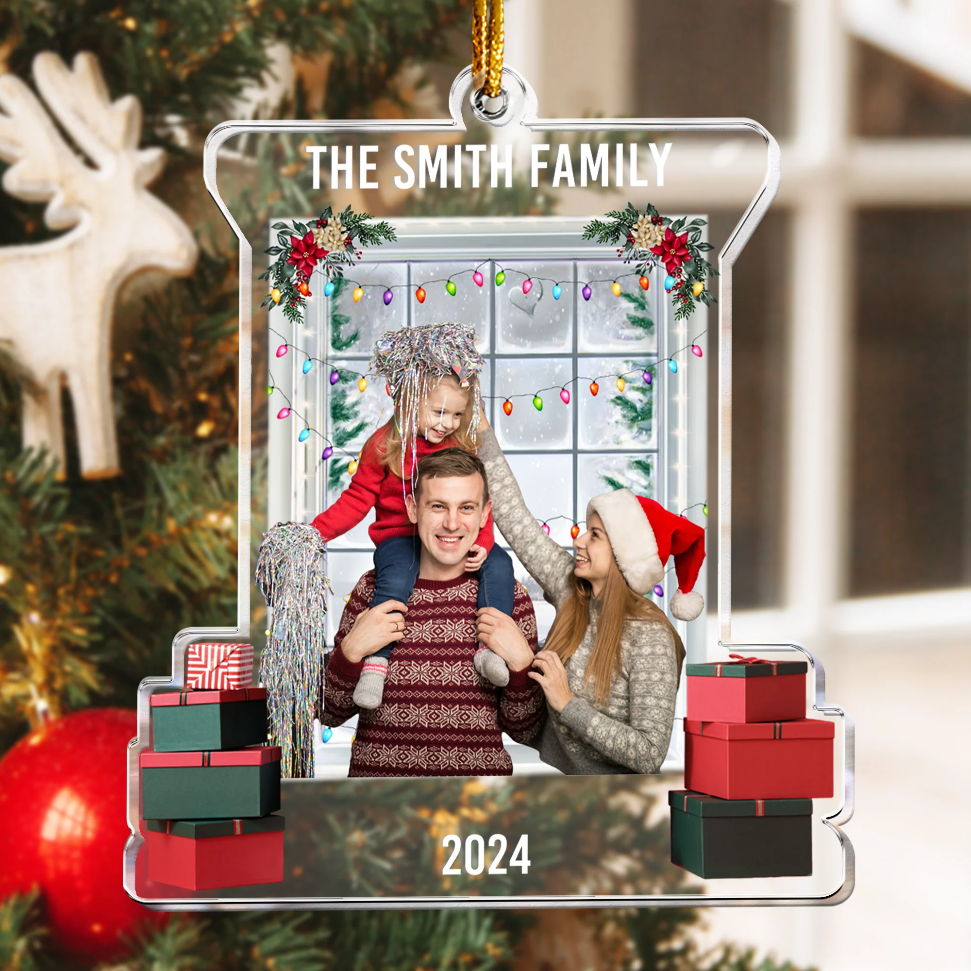 Christmas Snow Window Family Upload Photo 2024 - Personalized Acrylic Photo Ornament - Image 5