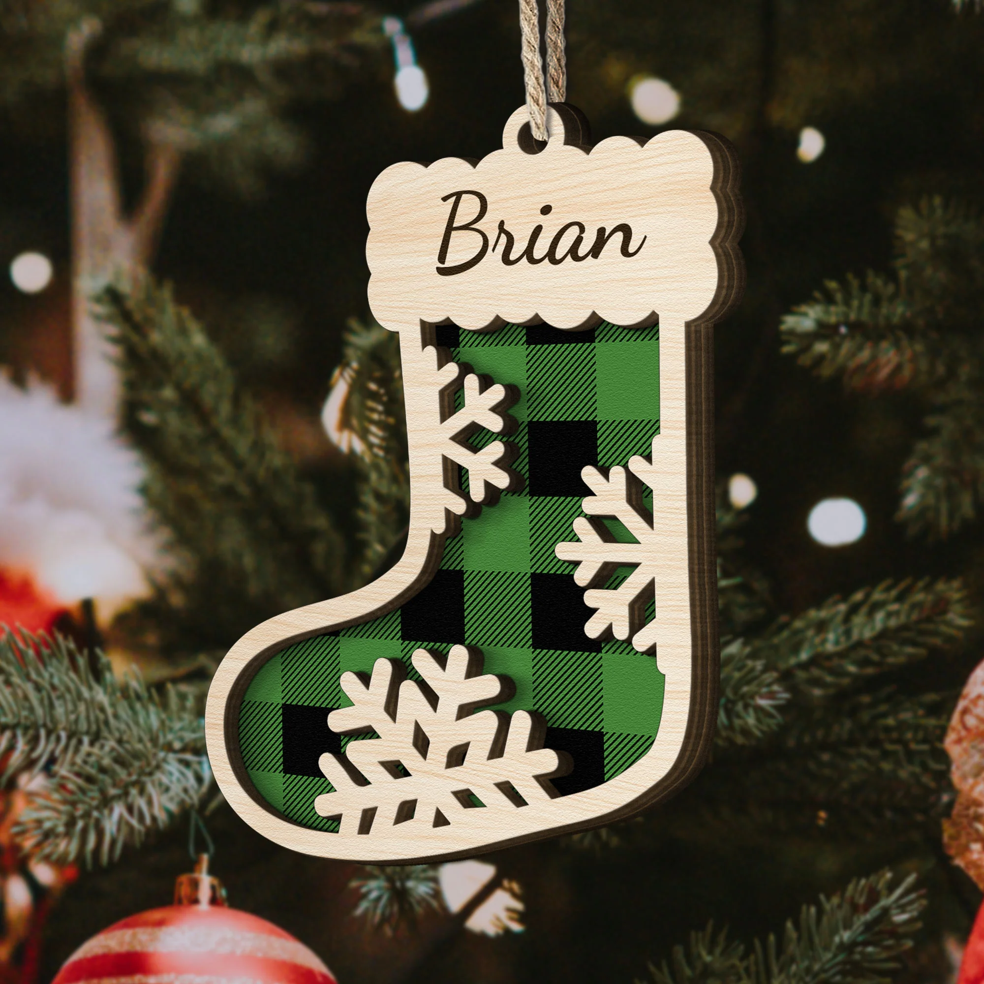 Christmas Sock Family - Personalized Wooden Ornament - Image 2