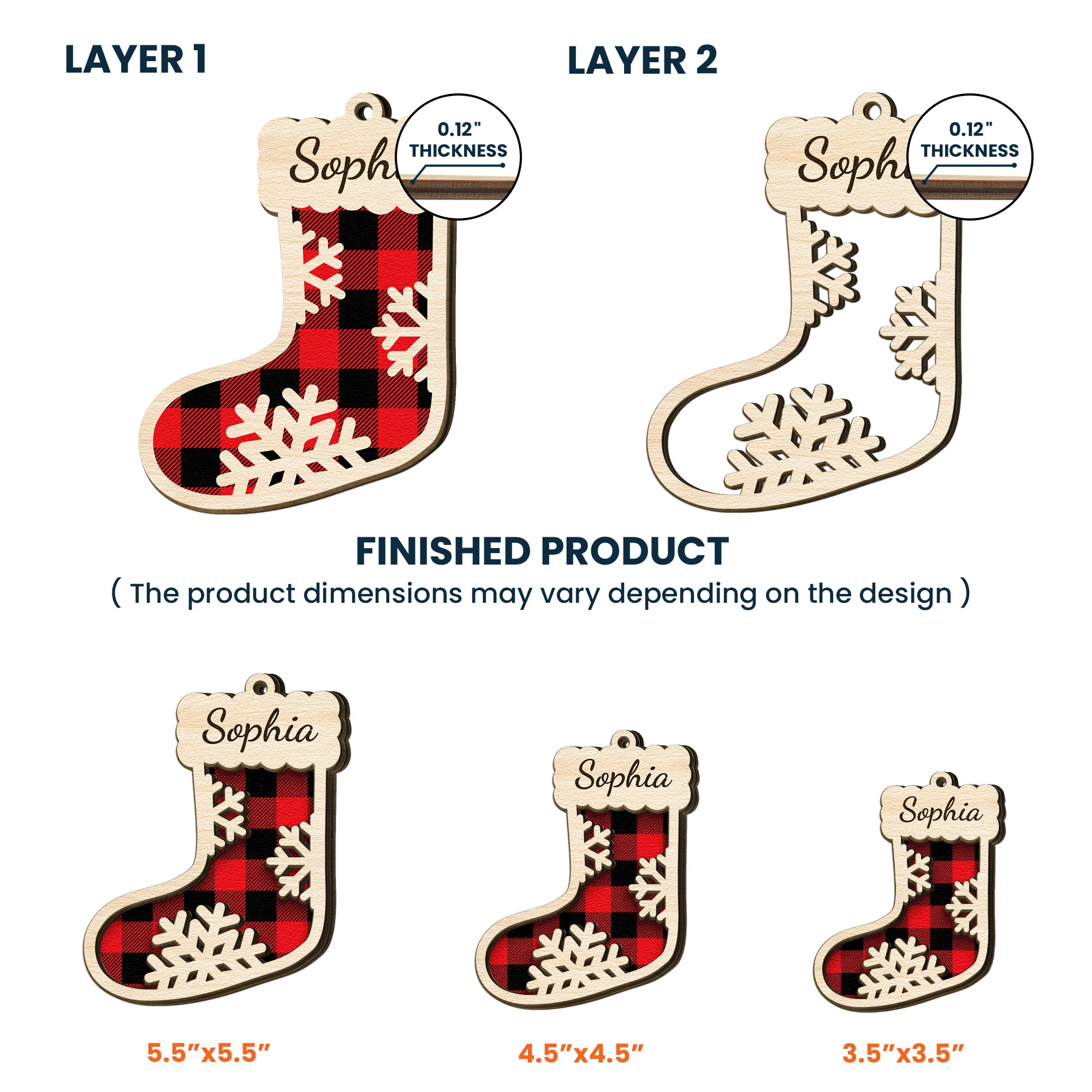 Christmas Sock Family - Personalized Wooden Ornament - Image 4