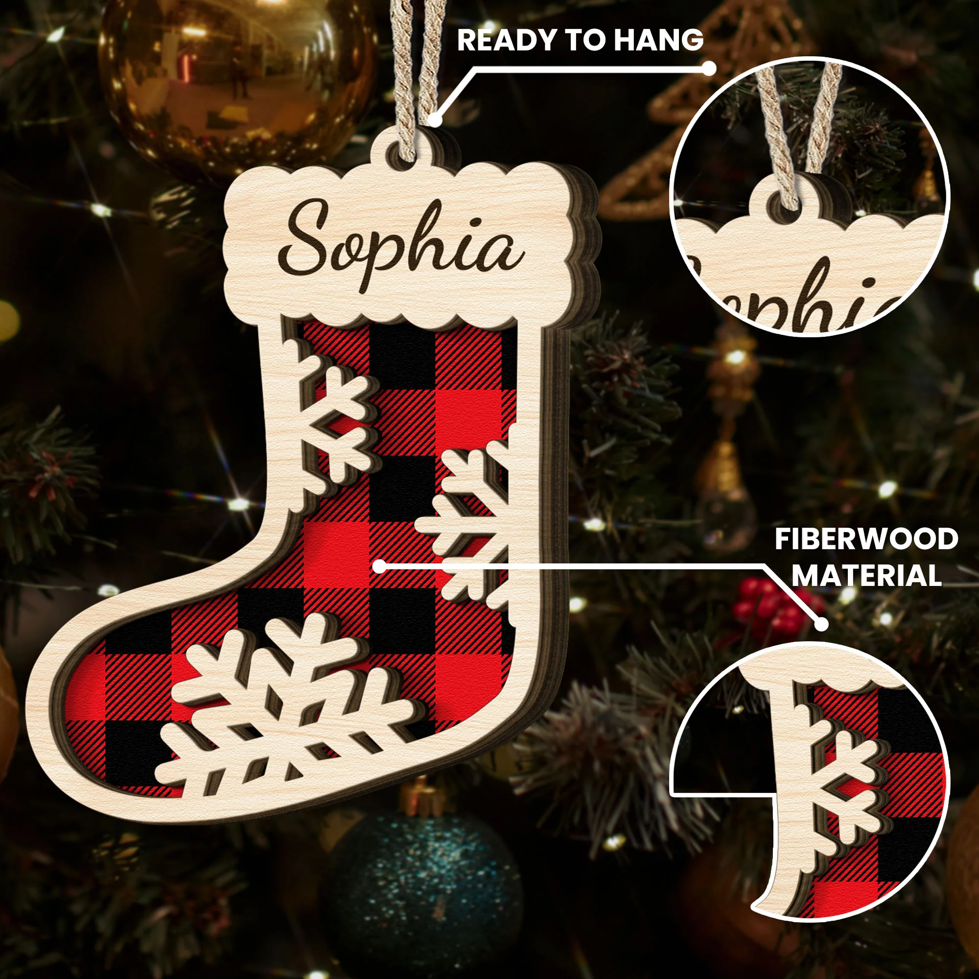 Christmas Sock Family - Personalized Wooden Ornament - Image 5