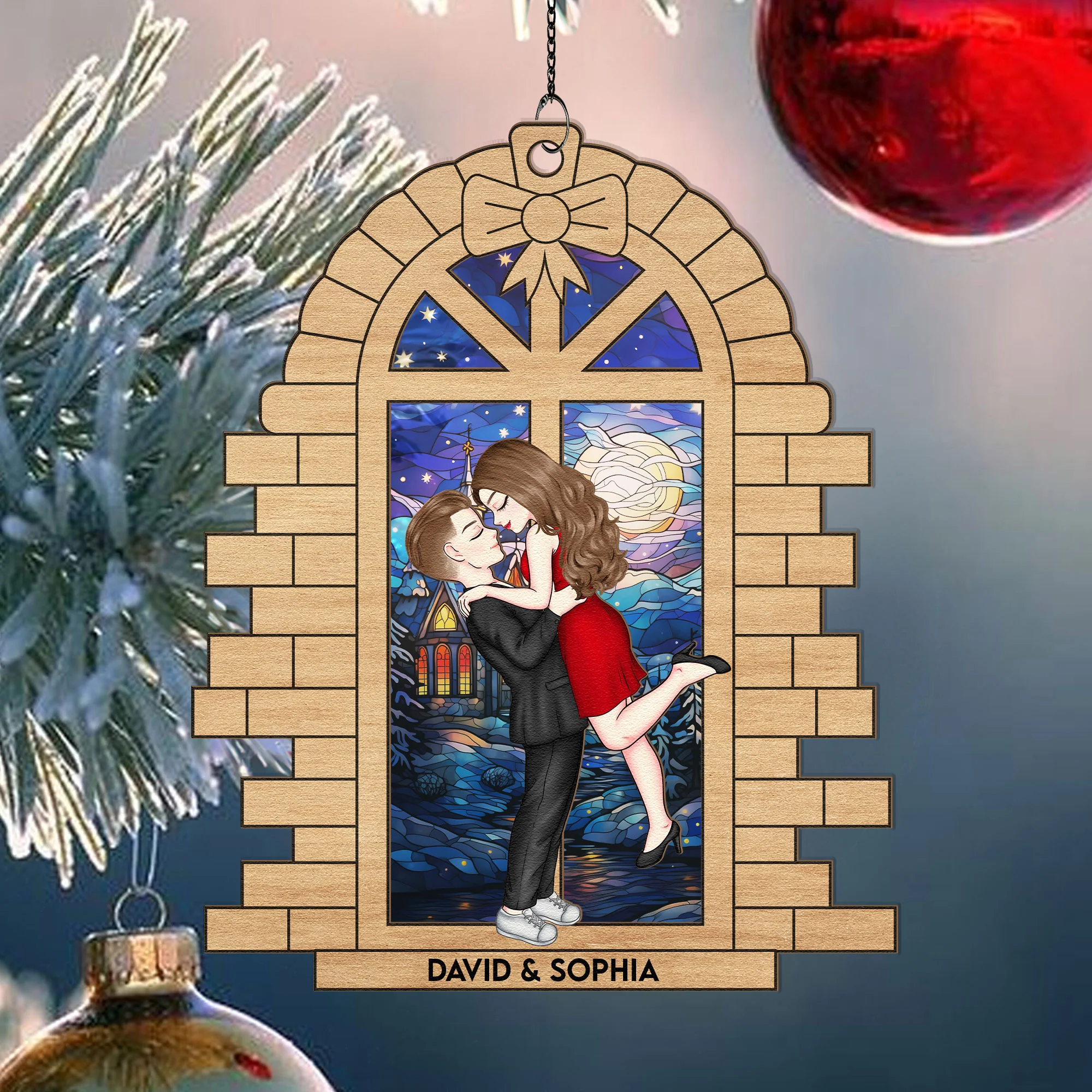 Christmas Spending Time Together - Personalized Window Hanging Suncatcher Ornament - Image 3