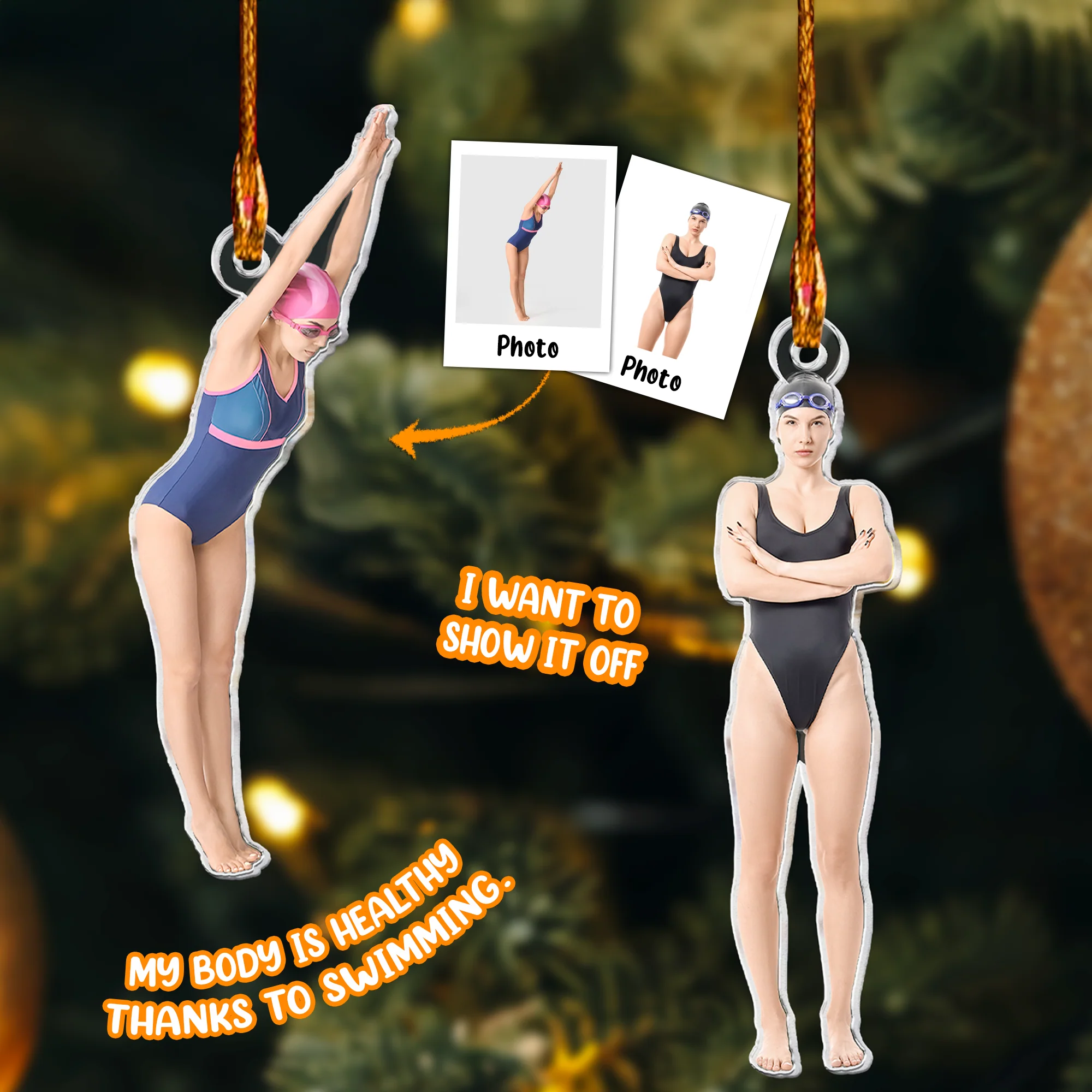 Christmas Swimming Ornament Swimmers Swim Team - Personalized Acrylic Photo Ornament - Image 2