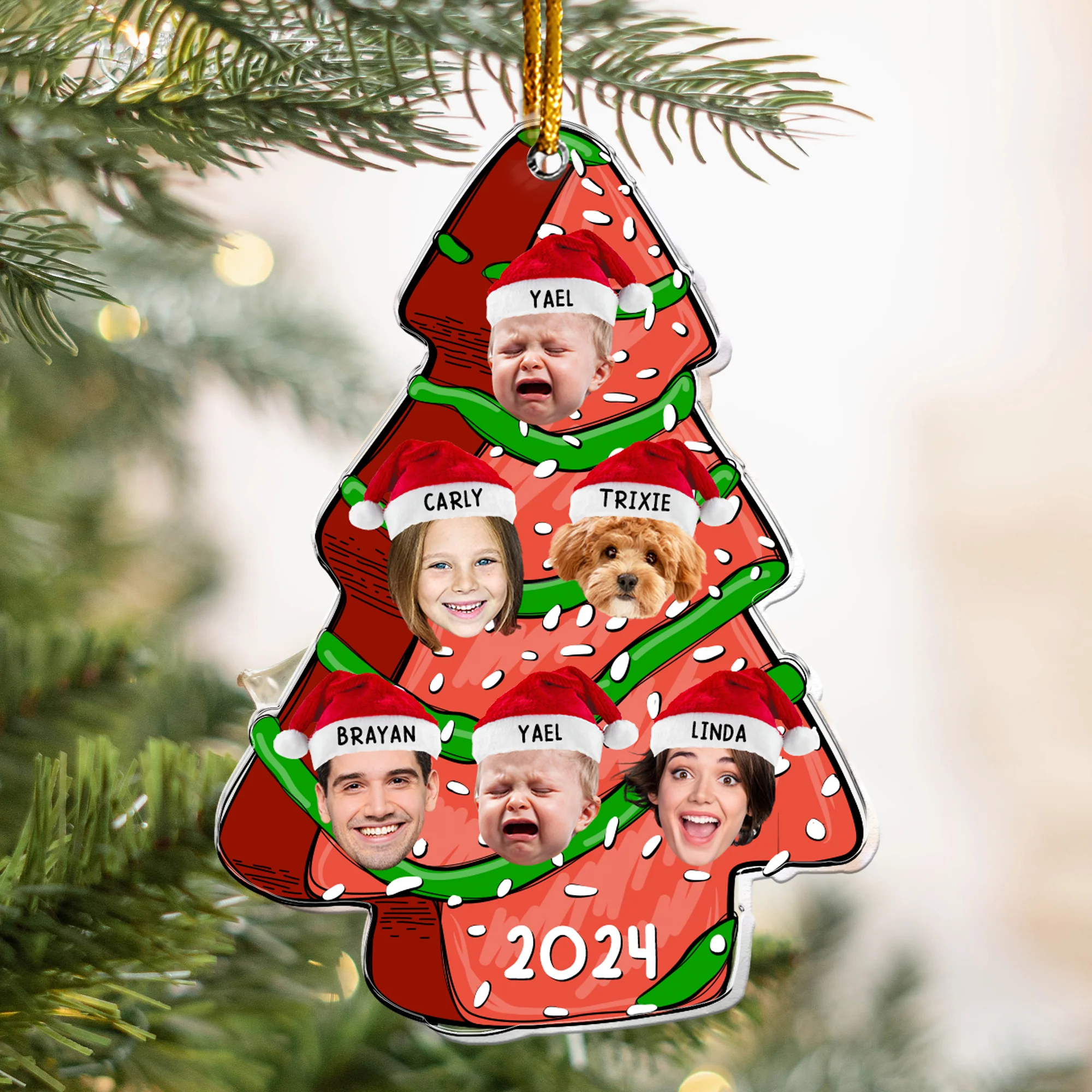 Christmas Tree Cake Family - Personalized Acrylic Photo Ornament - Image 4