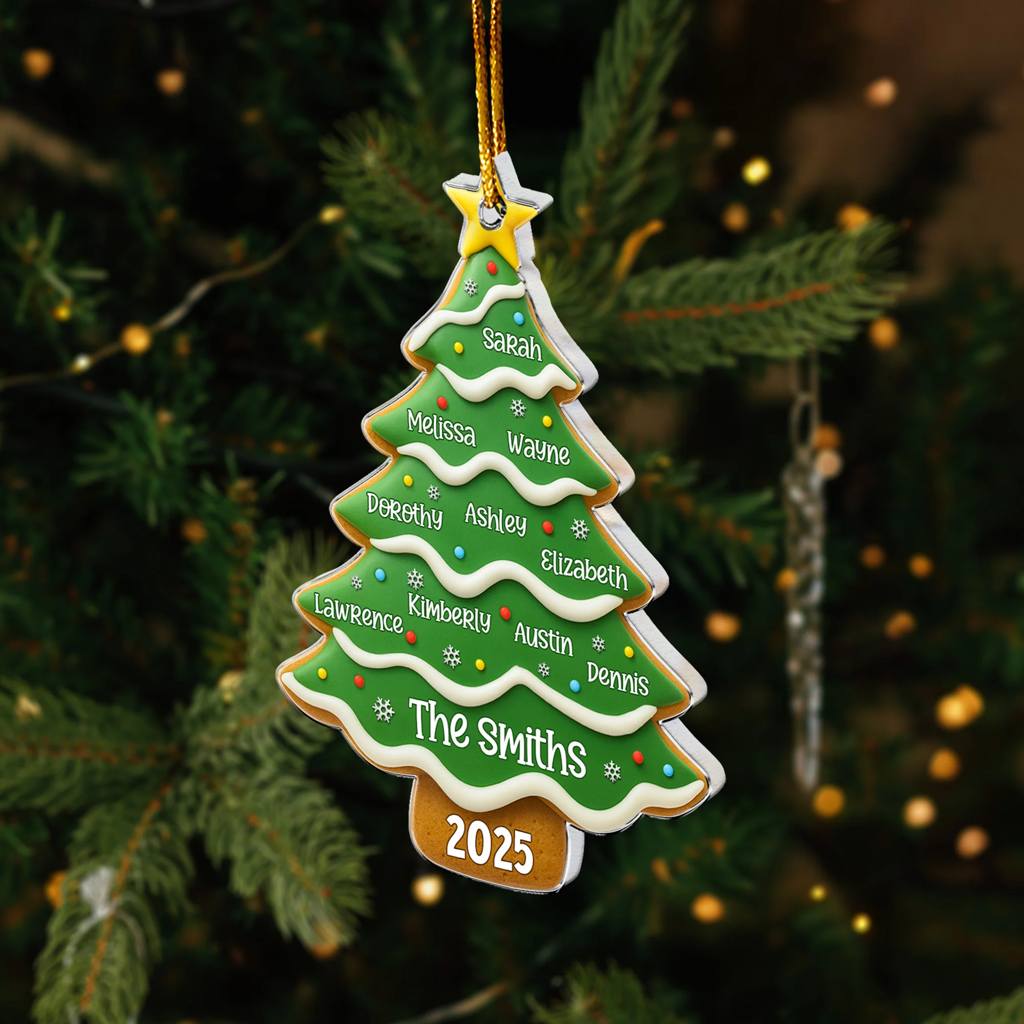 Christmas Tree Gingerbread With Family Name - Personalized Acrylic Ornament - Image 3