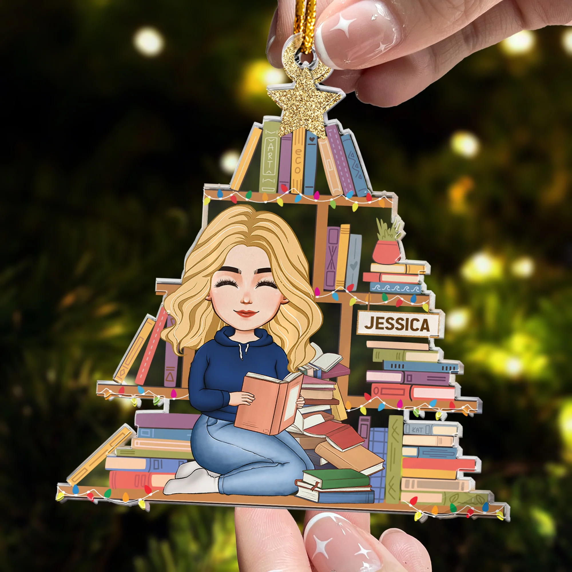 Christmas Tree Merry Bookmas - Personalized Acrylic Ornament - Image 2