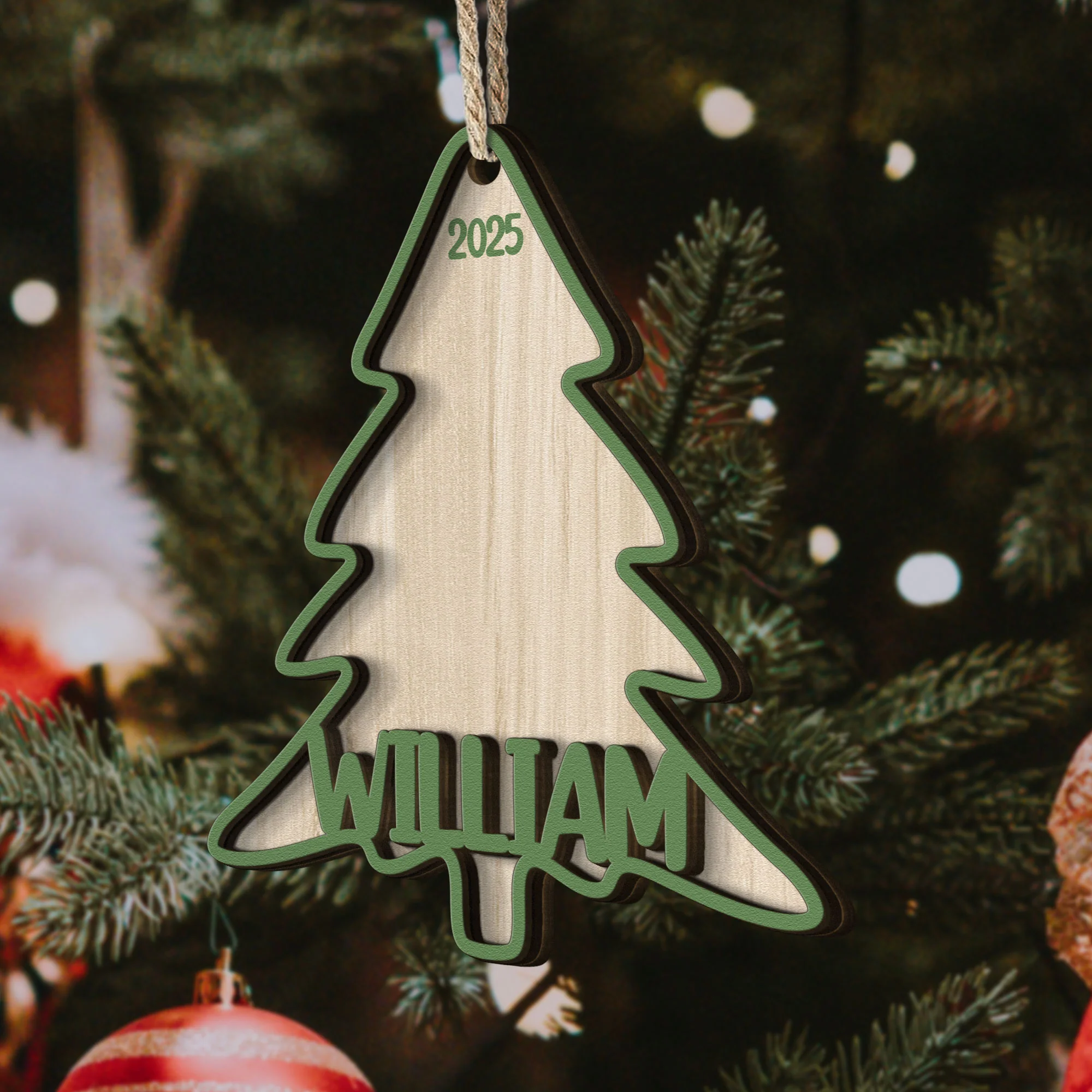 Christmas Tree With Family Name - Personalized Wooden Ornament - Image 2